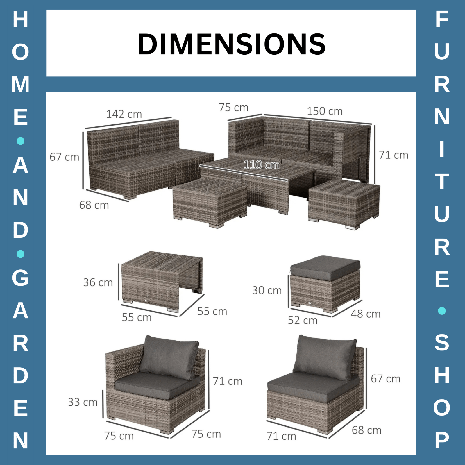 6 Seater Rattan Outdoor Garden Furniture Set with Sofa & Coffee Table for Patio - Home and Garden Furniture Shop - rustic - furniture