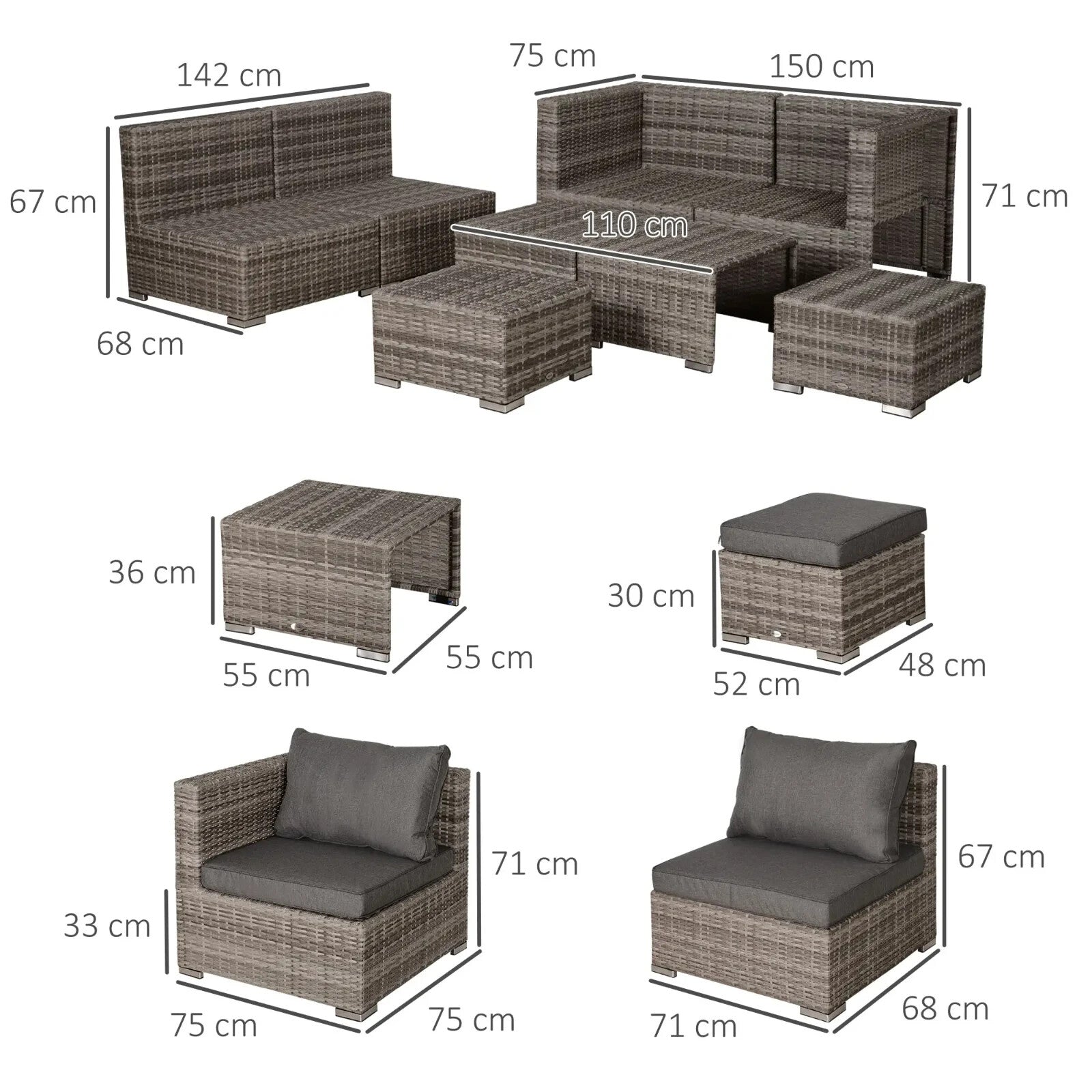 6 Seater Rattan Outdoor Garden Furniture Set with Sofa & Coffee Table for Patio - Home and Garden Furniture Shop - rustic - furniture