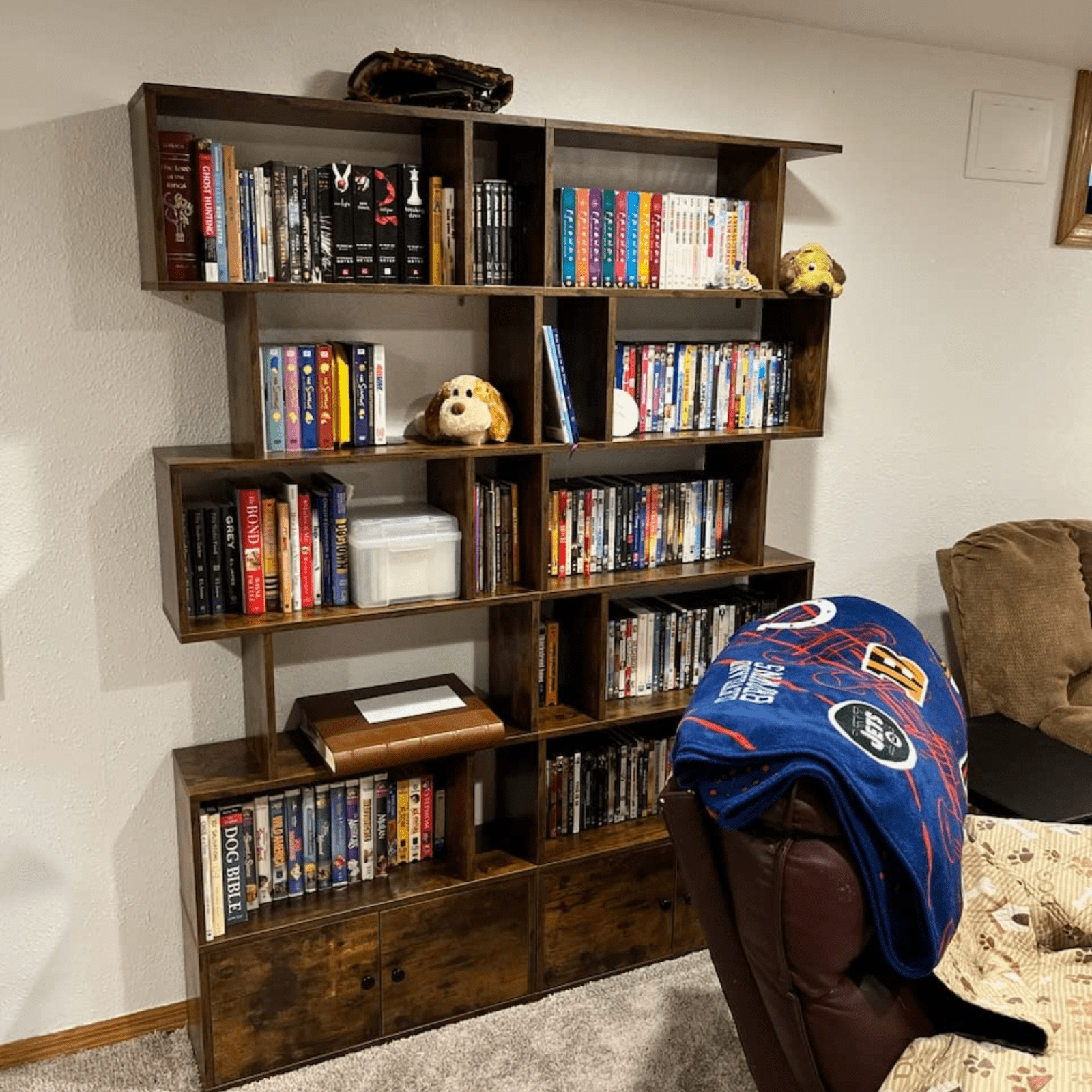 6 Tier Industrial S Shaped Bookcase with Cabinet Storage Bookshelf Display Unit - Home and Garden Furniture Shop - #rustic - furniture#