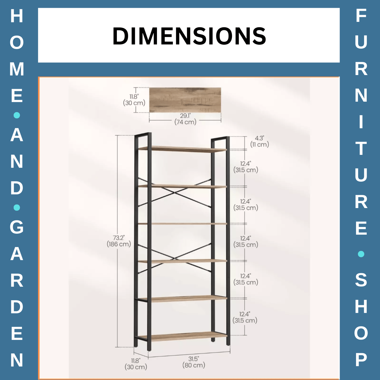 6 Tier Tall Bookshelf Large Bookcase Steel Frame Shelf Unit Industrial Tallboy - Home and Garden Furniture Shop - rustic - furniture