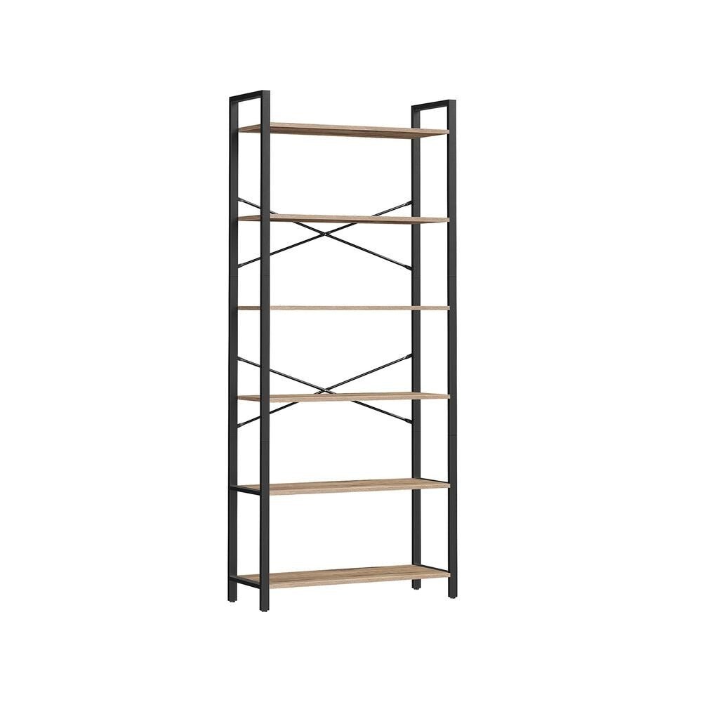 6 Tier Tall Bookshelf Large Bookcase Steel Frame Shelf Unit Industrial Tallboy - Home and Garden Furniture Shop - rustic - furniture