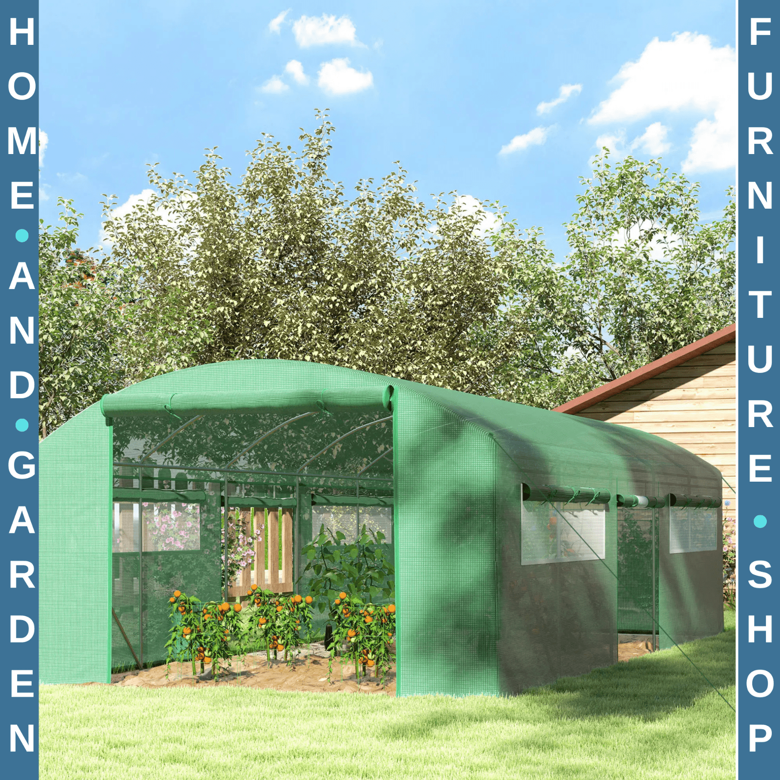 6 x 3 x 2 m Polytunnel Greenhouse with 3 Doors Mesh Window Walk In Garden Tunnel - Home and Garden Furniture Shop - rustic - furniture