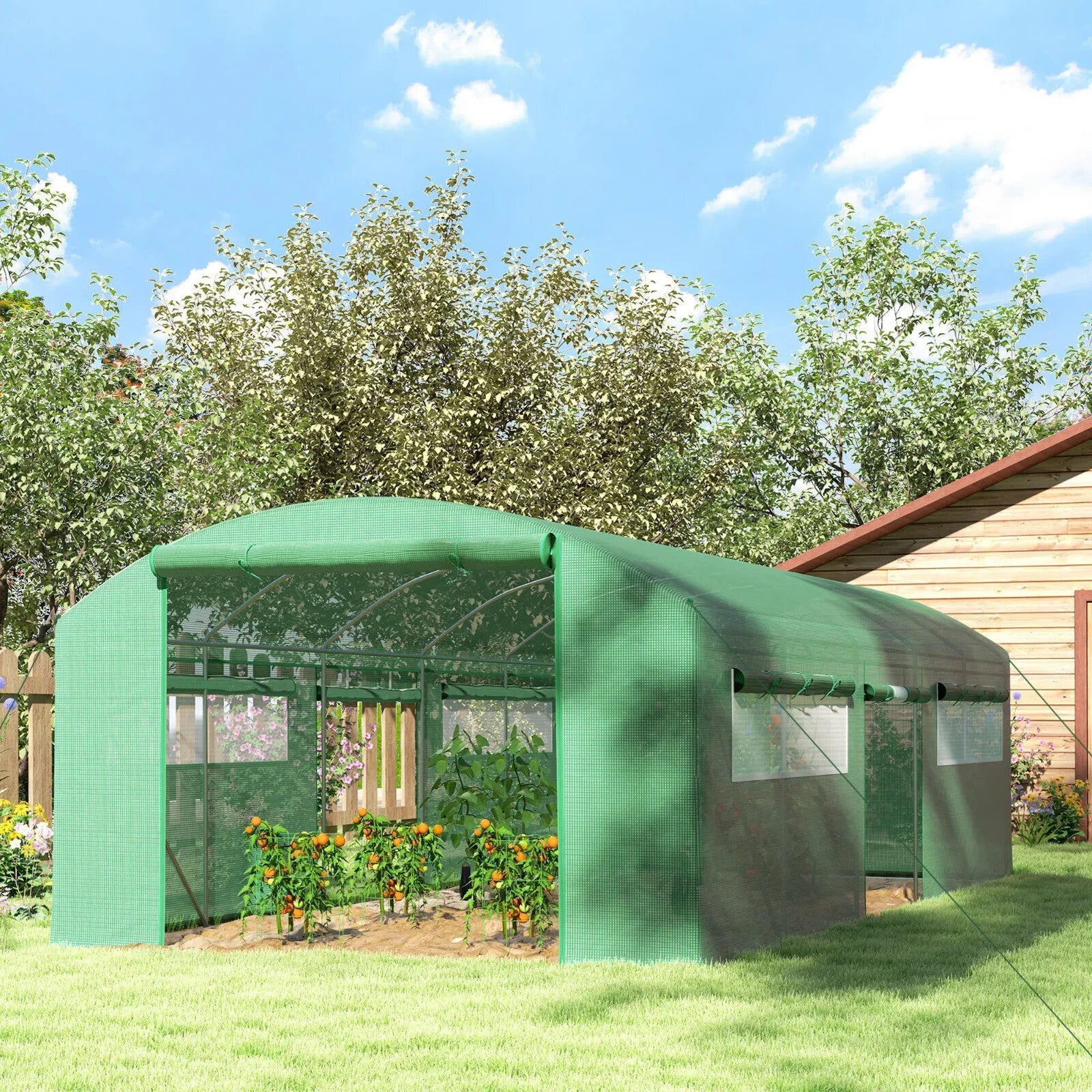 6 x 3 x 2 m Polytunnel Greenhouse with 3 Doors Mesh Window Walk In Garden Tunnel - Home and Garden Furniture Shop - rustic - furniture