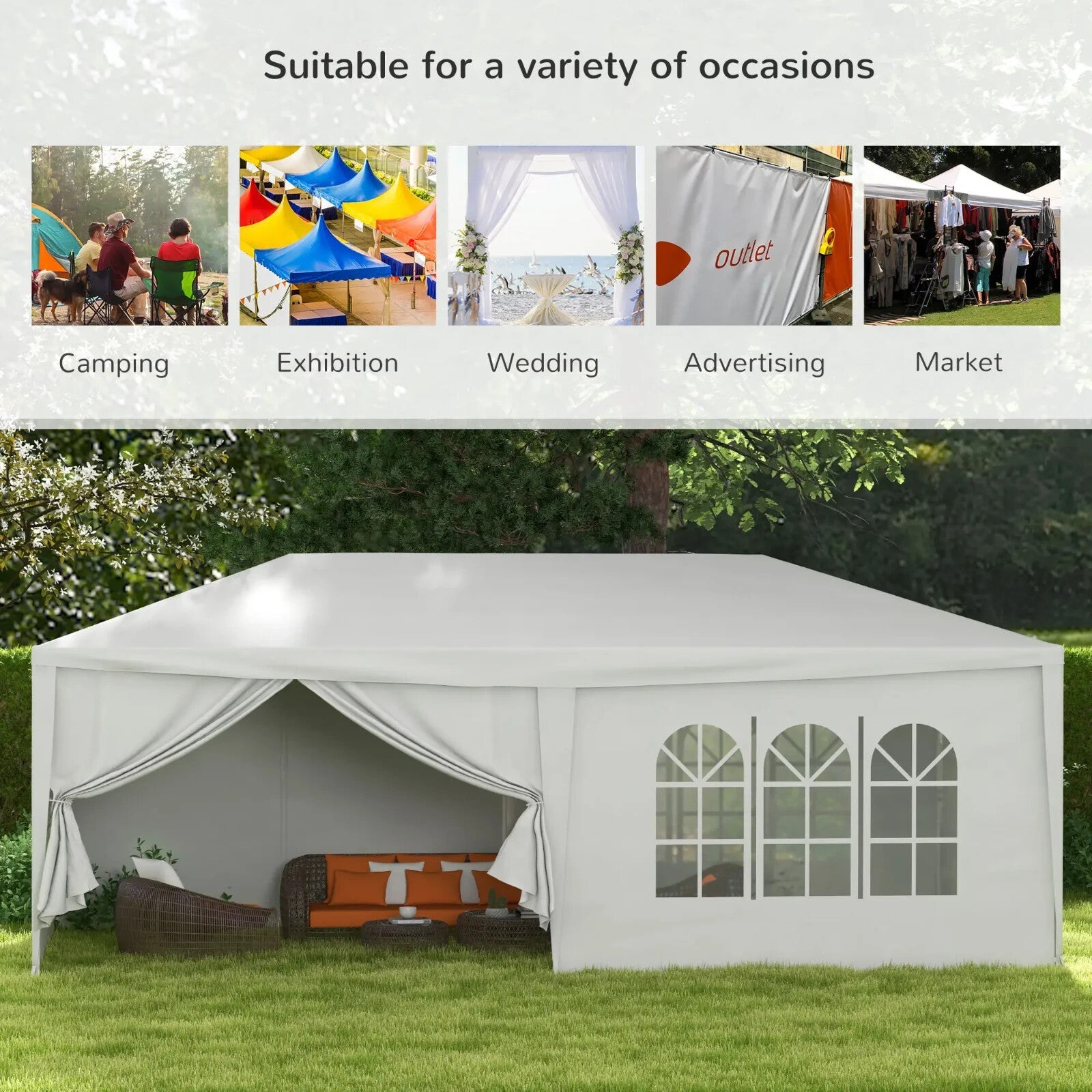 6 x 3m Outdoor Gazebo Marquee with 6 Removable Side Walls Sun Canopy Party Tent - Home and Garden Furniture Shop - rustic - furniture