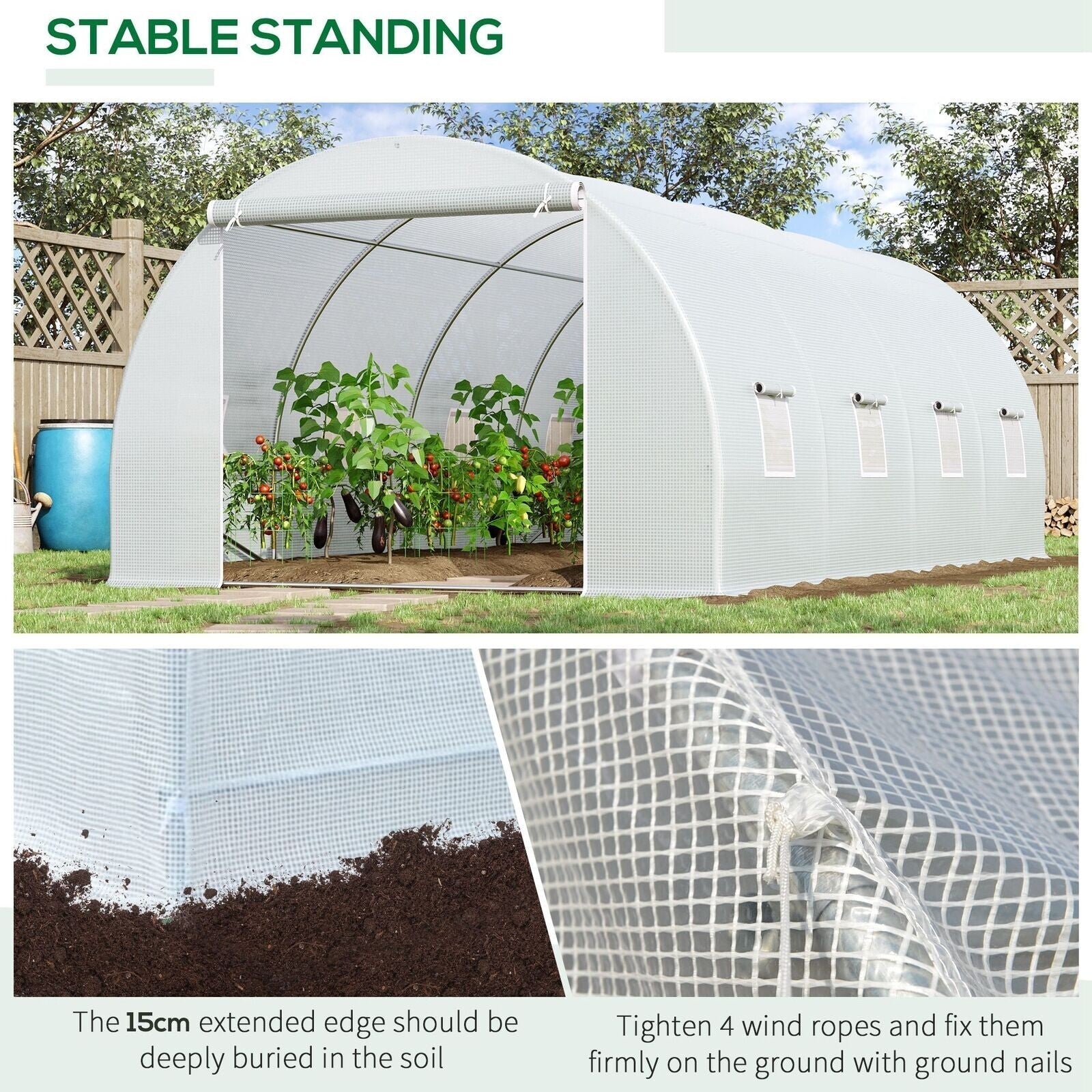 6 x 3m Walk In Polytunnel Greenhouse Plant Tent Metal Frame Outdoor Grow House - Home and Garden Furniture Shop - rustic - furniture