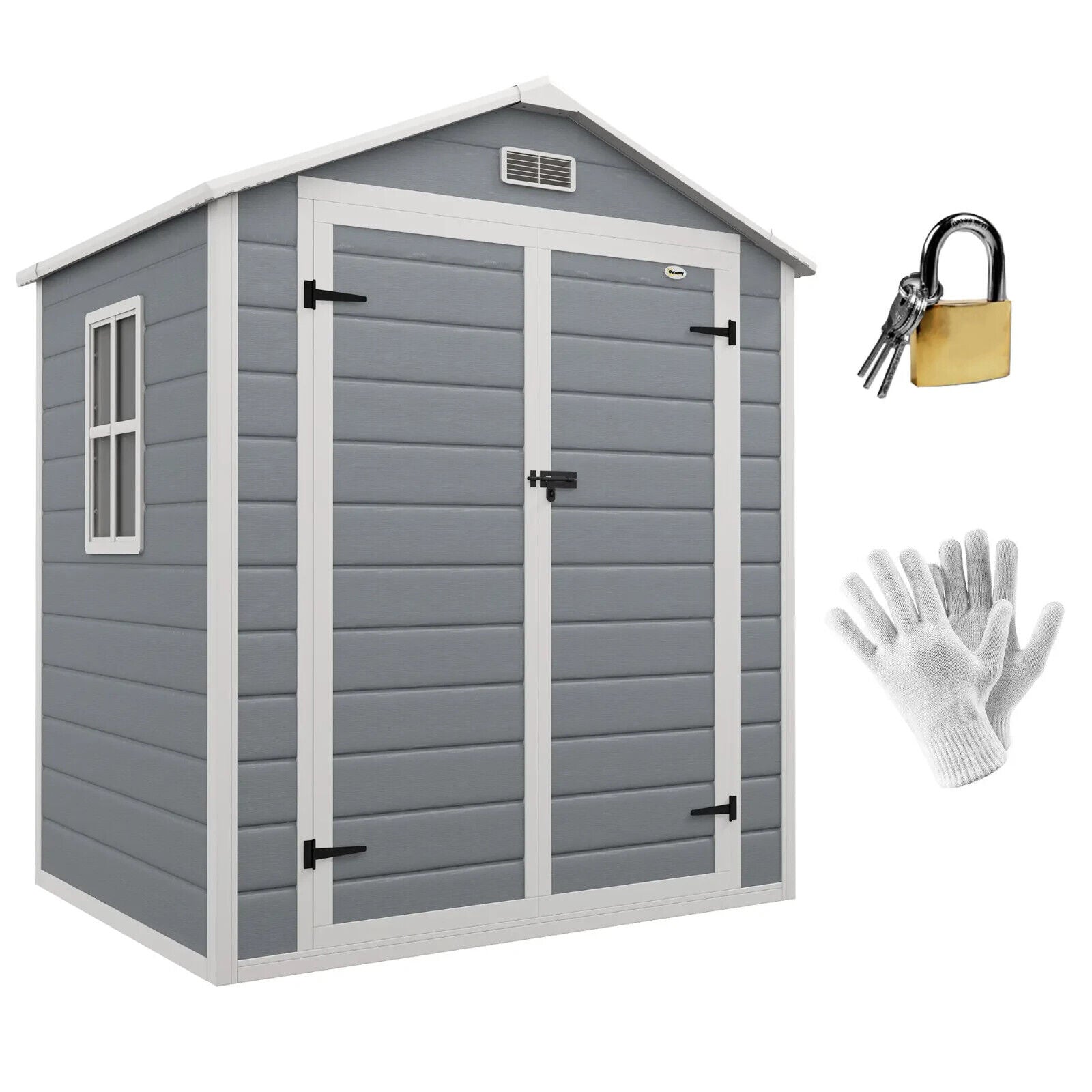 6 x 4.5 Garden Storage Shed Lockable w/ Double Doors Window Vent & Plastic Roof - Home and Garden Furniture Shop - #rustic - furniture#
