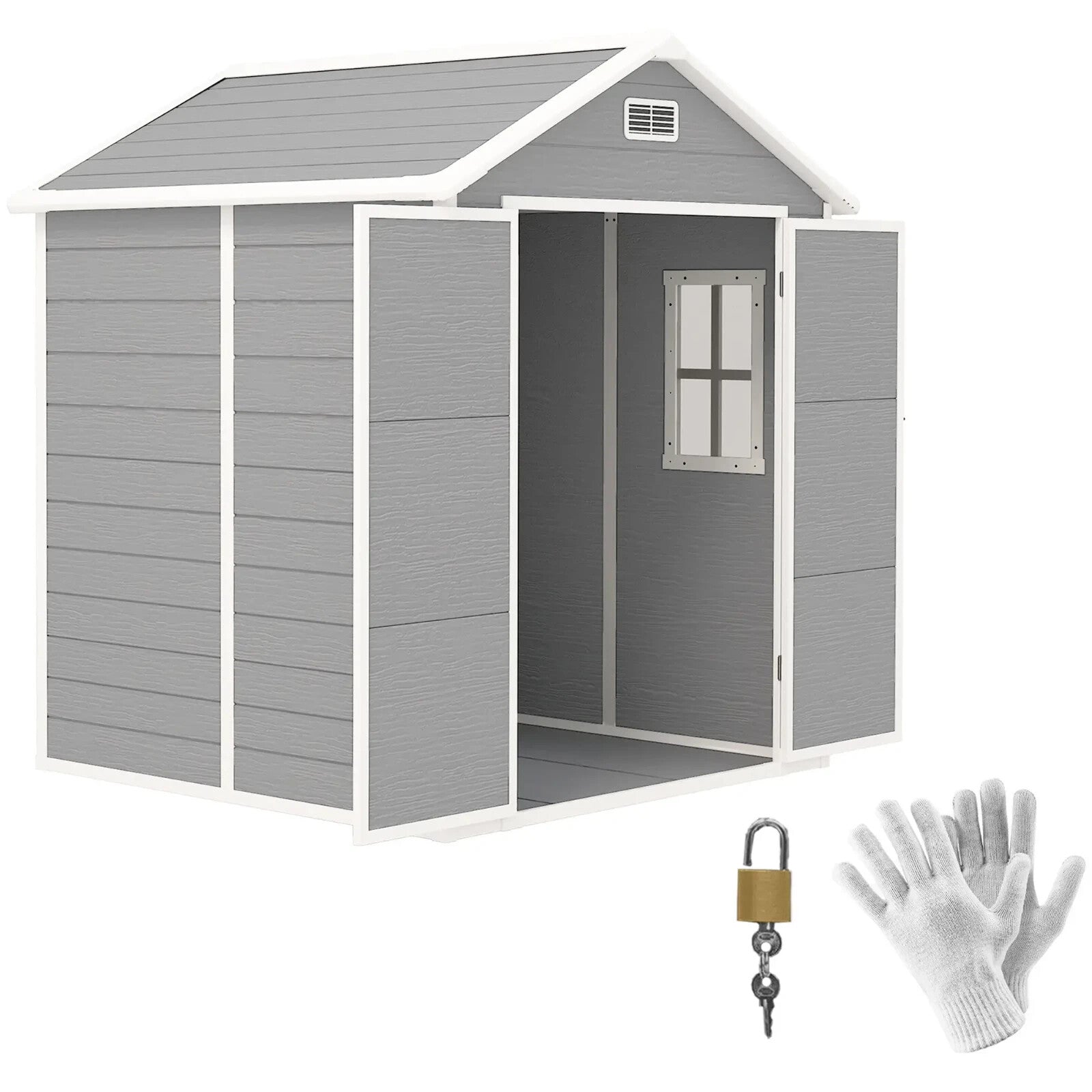 6 x 5ft Plastic Garden Shed with Floor and Window Grey Patio Tool Storage Shed - Home and Garden Furniture Shop - rustic - furniture