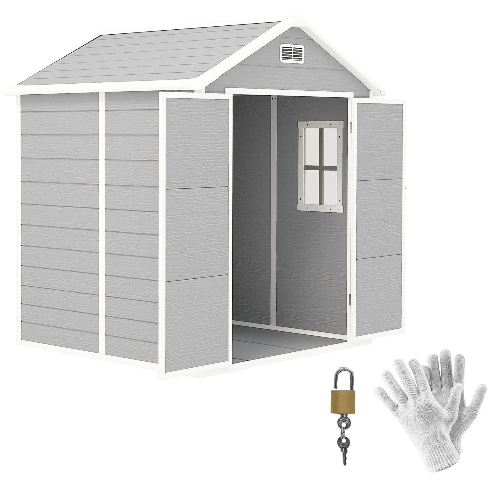 6 x 5ft Plastic Garden Shed with Floor Window Lockable Doors Vents Resin Storage - Home and Garden Furniture Shop - rustic - furniture