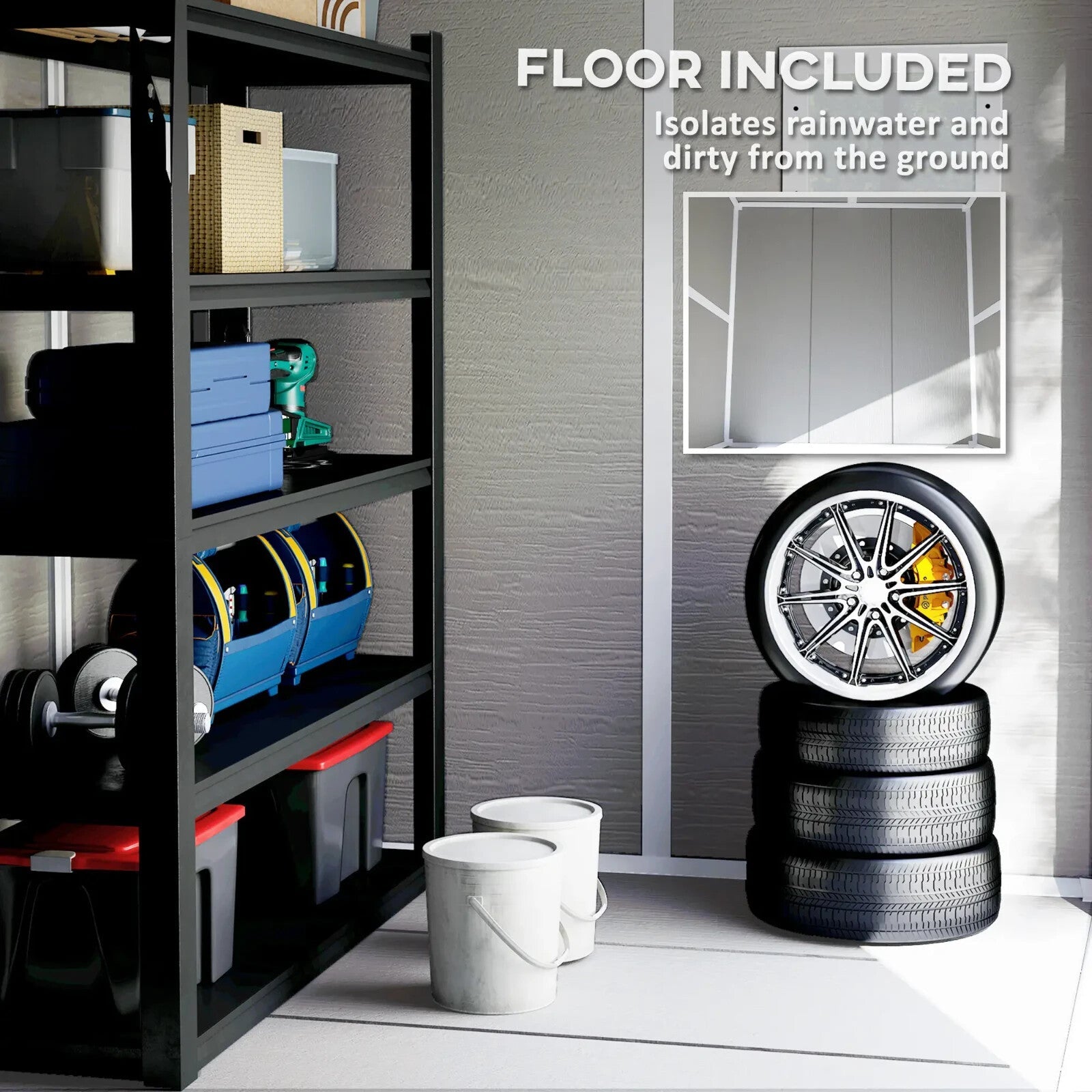 6 x 5ft Plastic Garden Shed with Floor Window Lockable Doors Vents Resin Storage - Home and Garden Furniture Shop - rustic - furniture