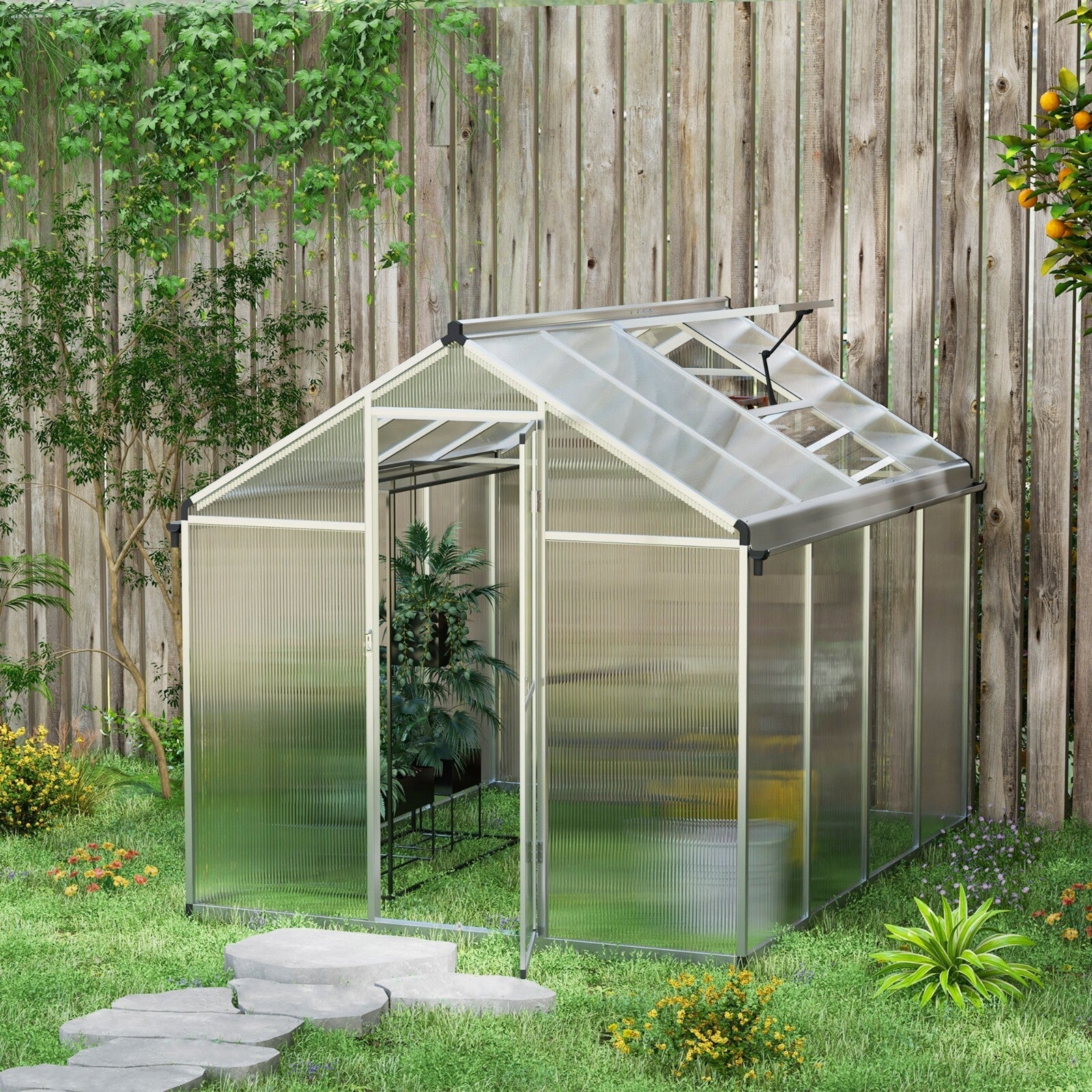 6 x 8ft Polycarbonate Greenhouse with Rain Gutter Walk - In Greenhouse and Window - Home and Garden Furniture Shop - rustic - furniture