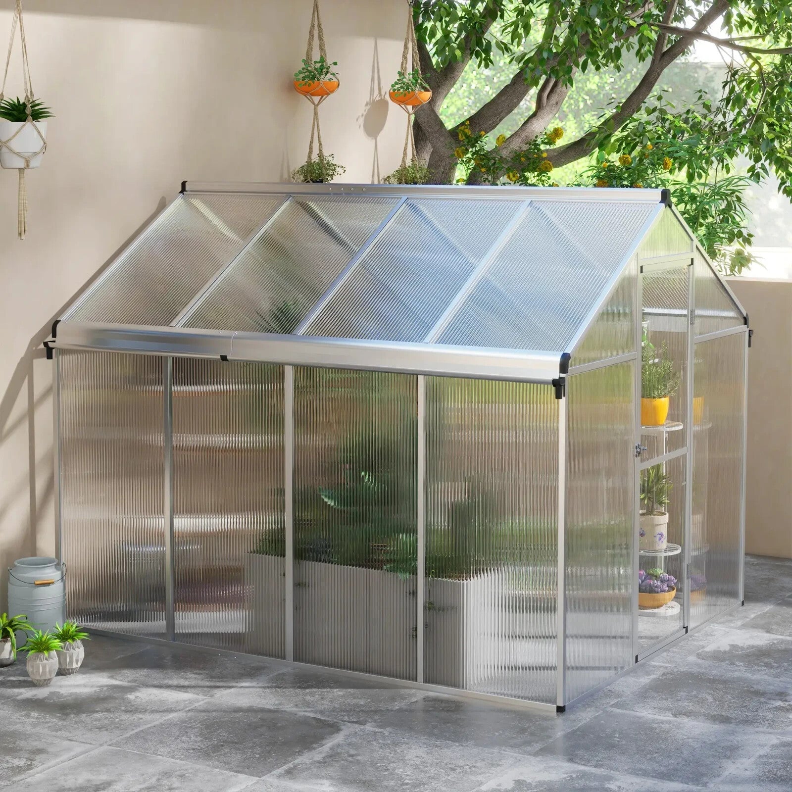 6 x 8ft Polycarbonate Greenhouse with Rain Gutter Walk - In Greenhouse and Window - Home and Garden Furniture Shop - rustic - furniture