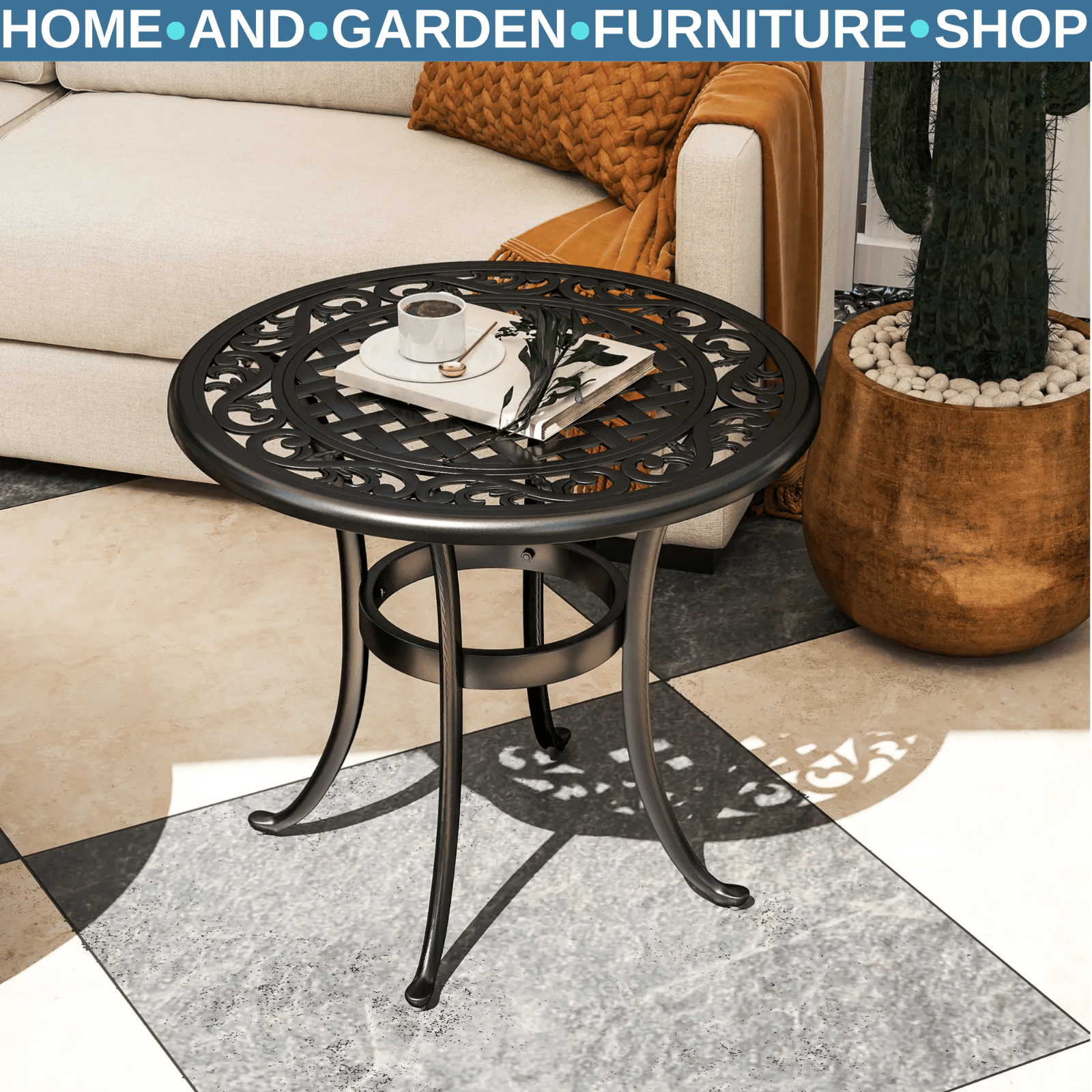 60 cm Round Garden Table Cast Aluminium Outdoor Side Table for Patio, Garden Use - Home and Garden Furniture Shop - rustic - furniture