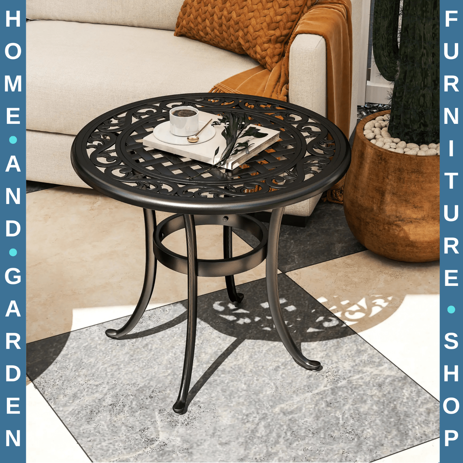 60 cm Round Garden Table Cast Aluminium Outdoor Side Table for Patio, Garden Use - Home and Garden Furniture Shop - rustic - furniture