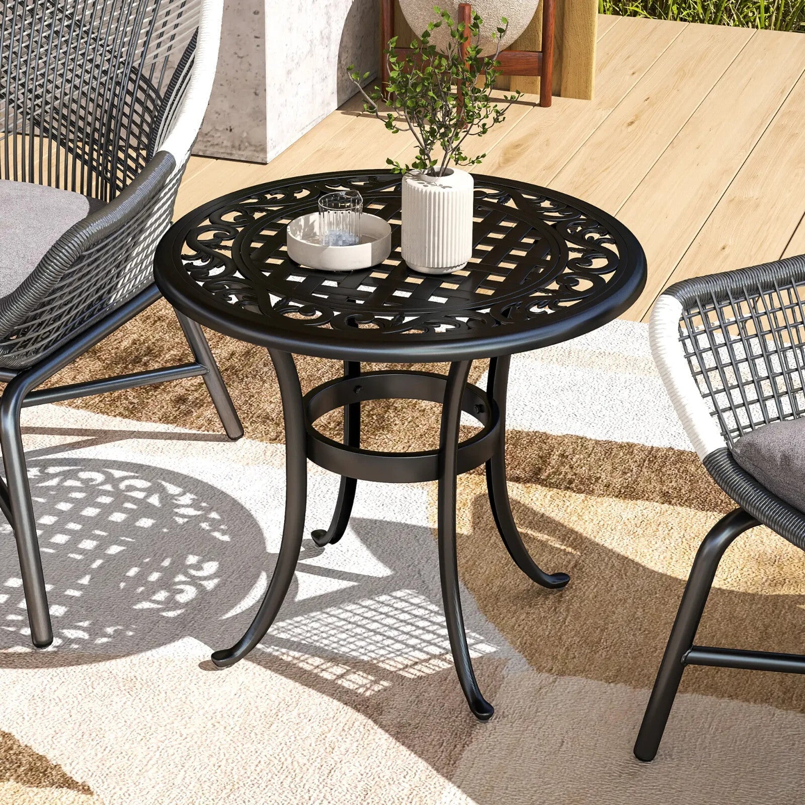 60 cm Round Garden Table Cast Aluminium Outdoor Side Table for Patio, Garden Use - Home and Garden Furniture Shop - rustic - furniture