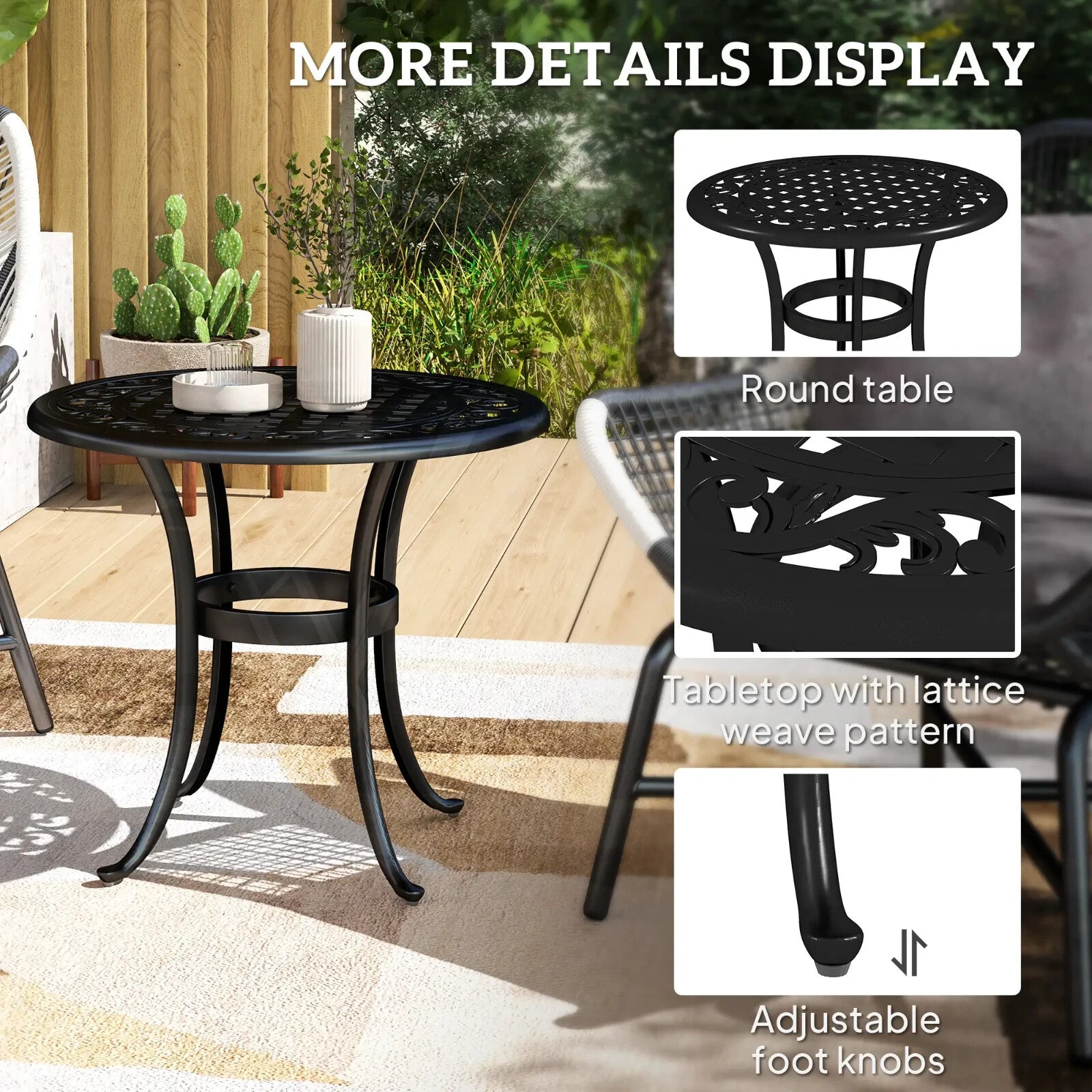 60 cm Round Garden Table Cast Aluminium Outdoor Side Table for Patio, Garden Use - Home and Garden Furniture Shop - rustic - furniture
