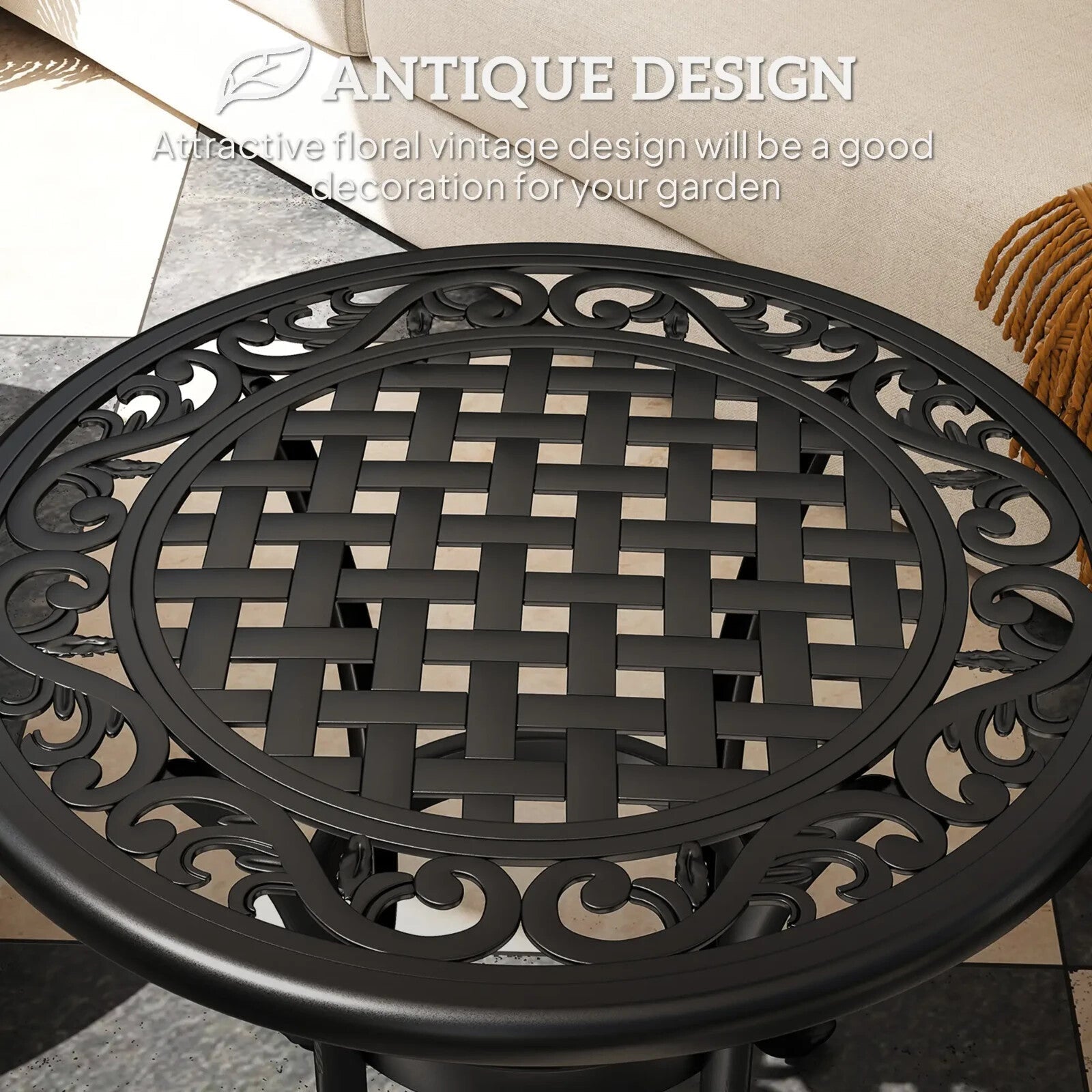 60 cm Round Garden Table Cast Aluminium Outdoor Side Table for Patio, Garden Use - Home and Garden Furniture Shop - rustic - furniture