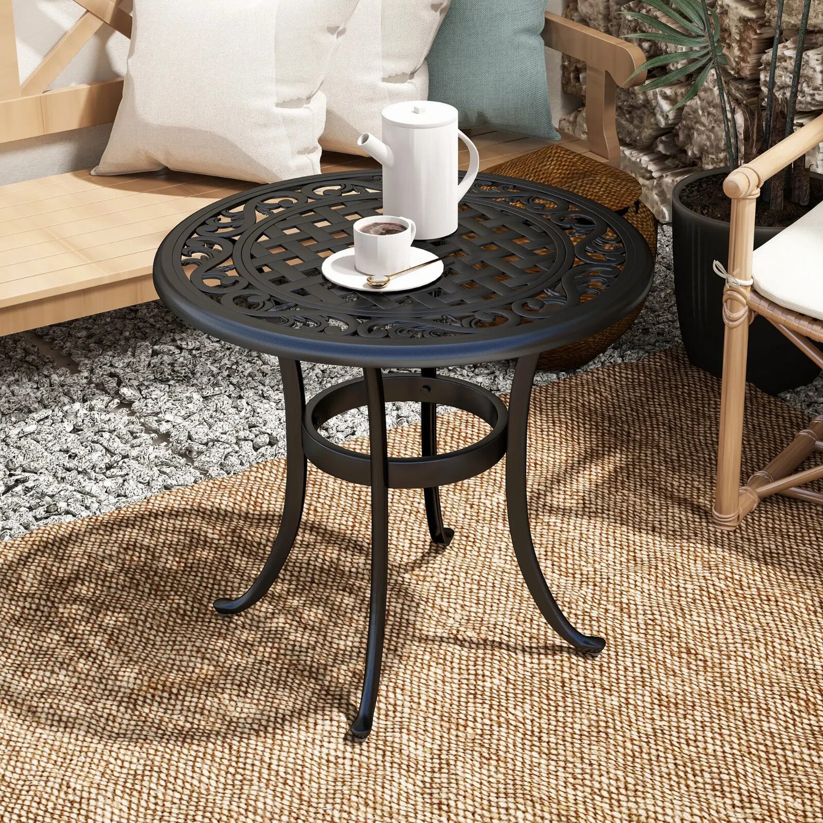 60 cm Round Garden Table Cast Aluminium Outdoor Side Table for Patio, Garden Use - Home and Garden Furniture Shop - rustic - furniture