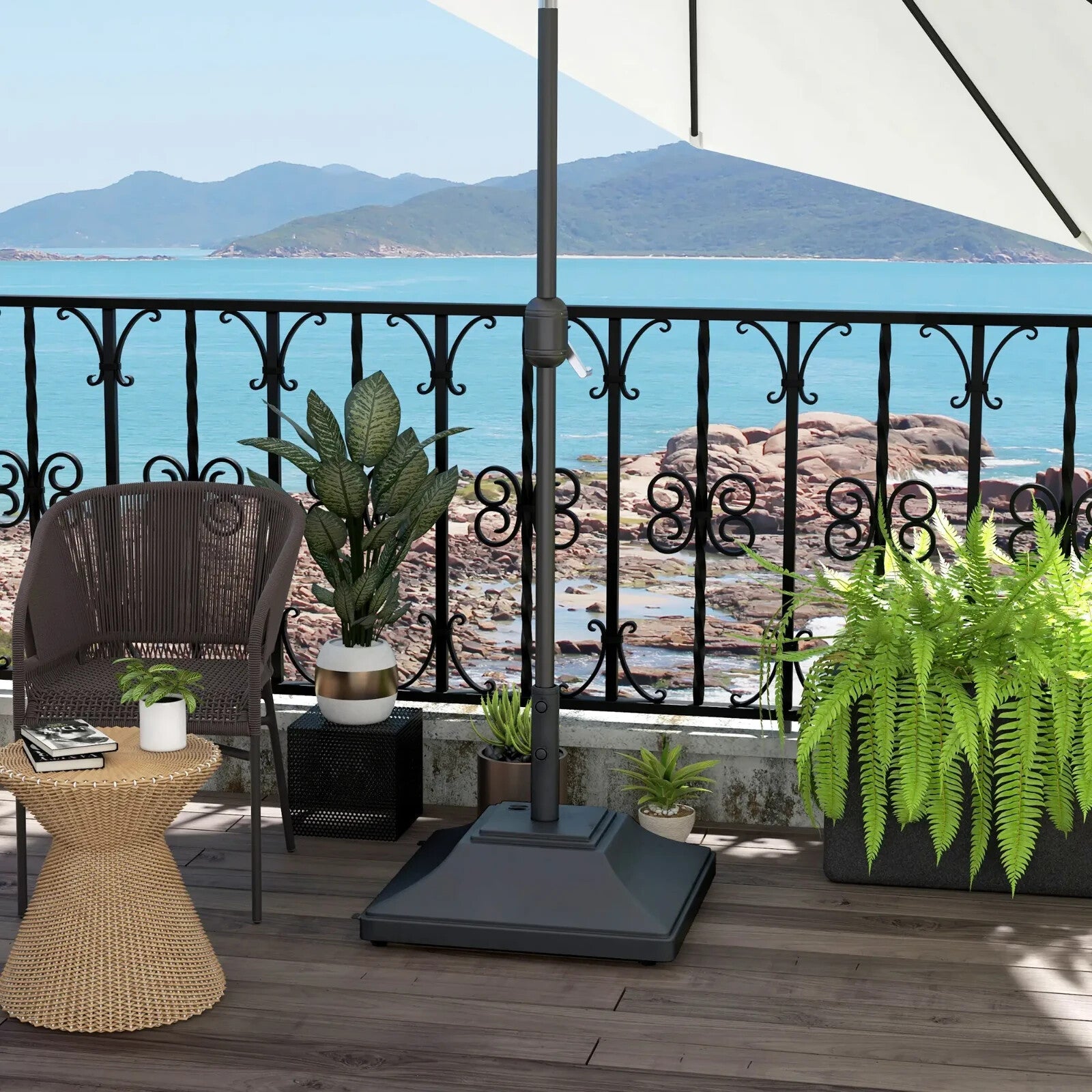 60kg Parasol Base w/ Wheel Heavy Duty Fillable Umbrella Stand for 38mm 48mm Pole - Home and Garden Furniture Shop - rustic - furniture