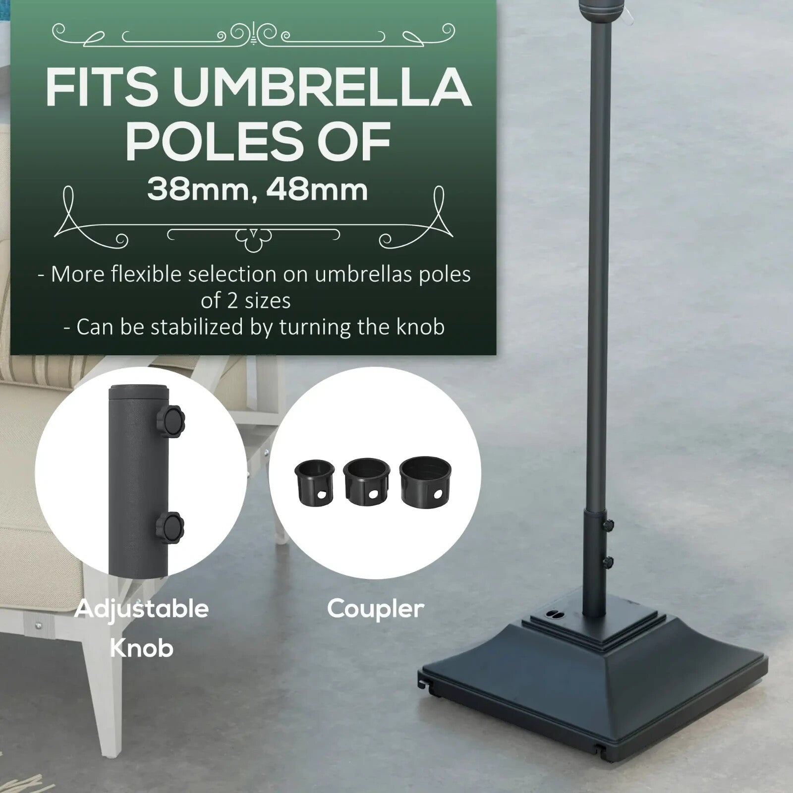 60kg Parasol Base w/ Wheel Heavy Duty Fillable Umbrella Stand for 38mm 48mm Pole - Home and Garden Furniture Shop - rustic - furniture
