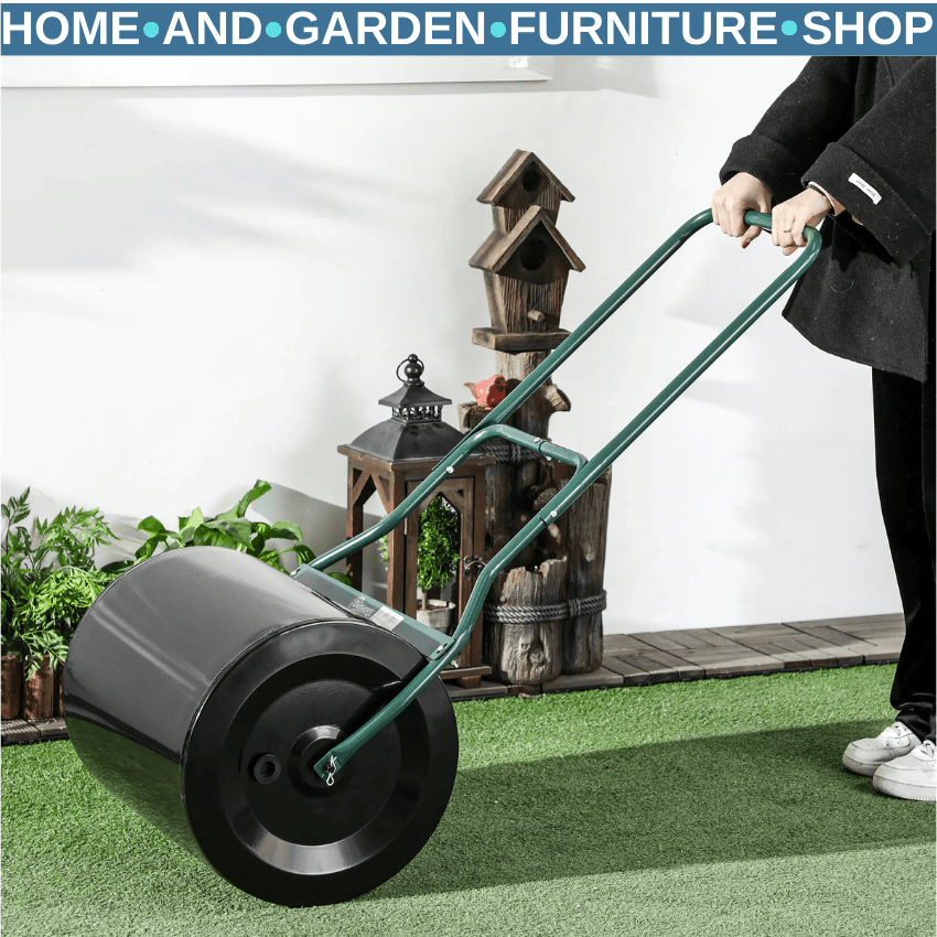 60L Garden Lawn Roller Heavy Duty Steel Fillable Cylinder Push Roller Black - Home and Garden Furniture Shop - rustic - furniture