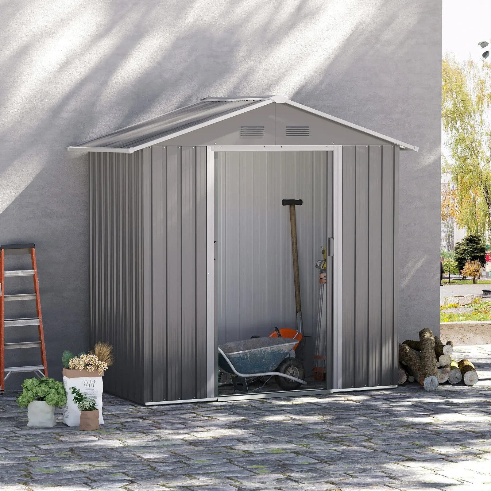 6.5 x 3.5ft Metal Garden Storage Shed Outdoor Tool Shed w/ Sliding Doors & Vents - Home and Garden Furniture Shop - rustic - furniture