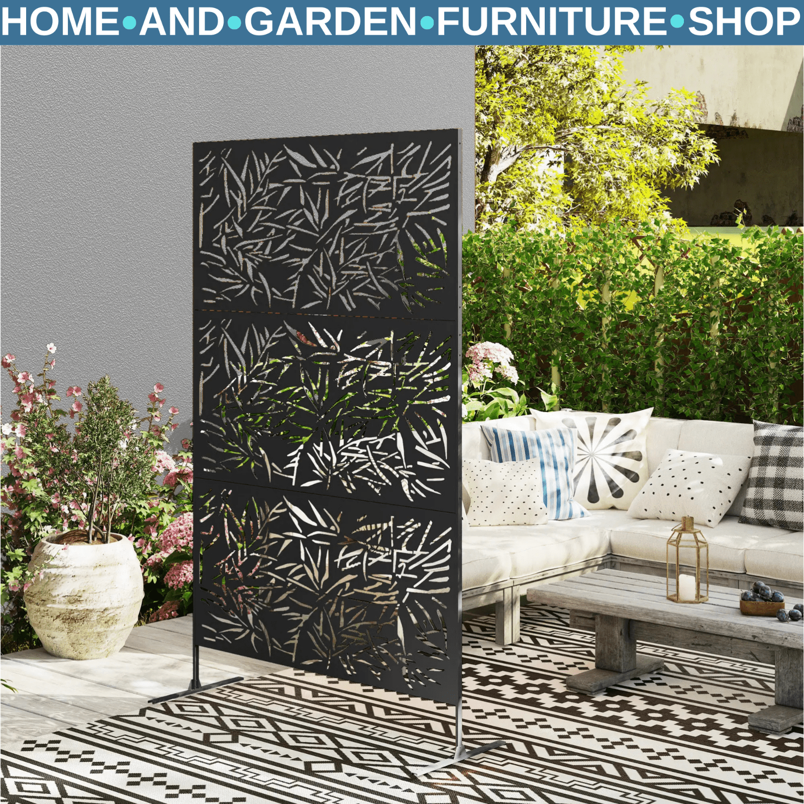 6.5ft Decorative Garden Privacy Screen Metal Freestanding Outdoor Divider Panel - Home and Garden Furniture Shop - rustic - furniture