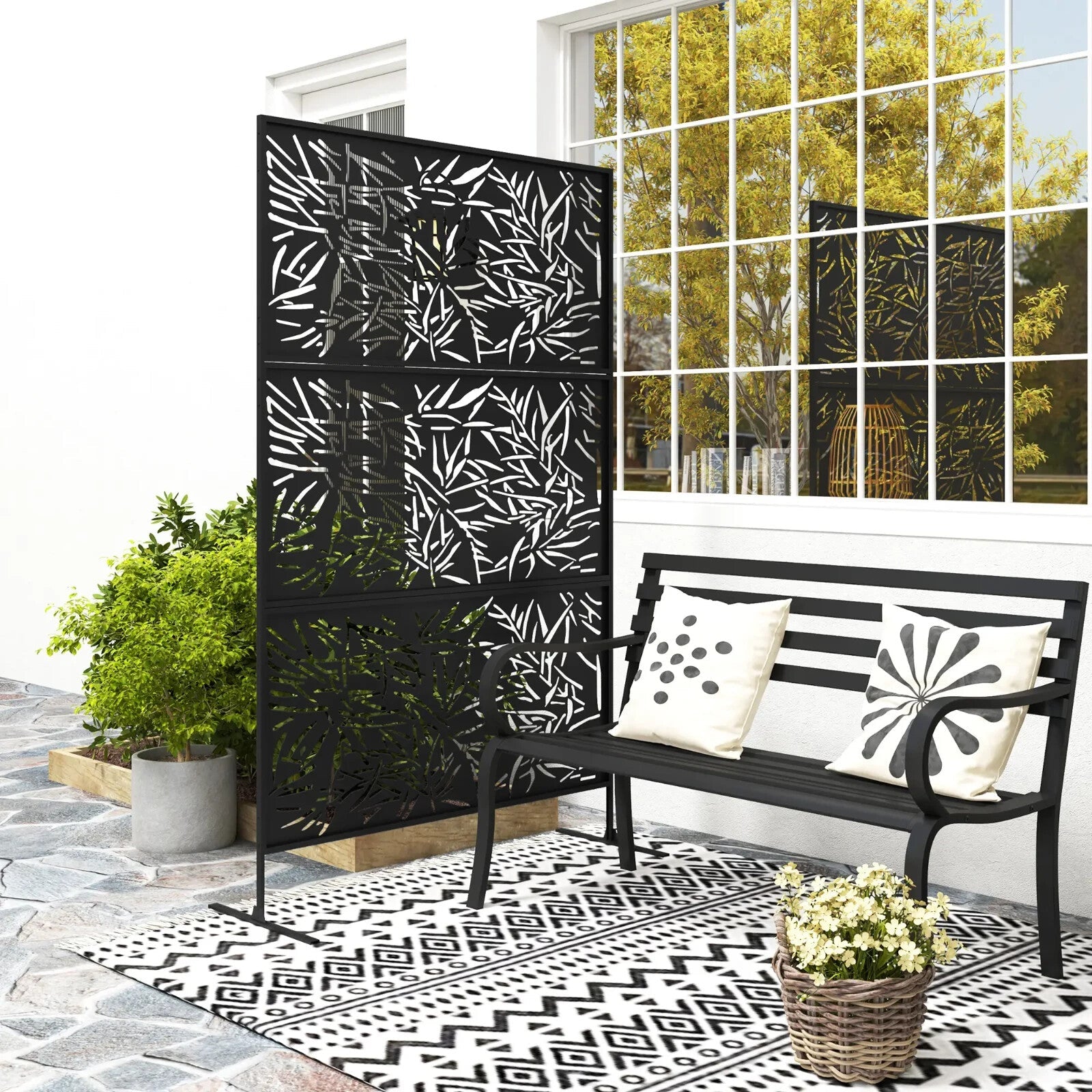 6.5ft Decorative Garden Privacy Screen Metal Freestanding Outdoor Divider Panel - Home and Garden Furniture Shop - rustic - furniture