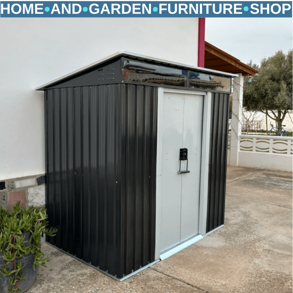 6.5x4ft Galvanised Metal Garden Shed w/ Foundation Double Sliding Doors Lockable - Home and Garden Furniture Shop - #rustic - furniture#