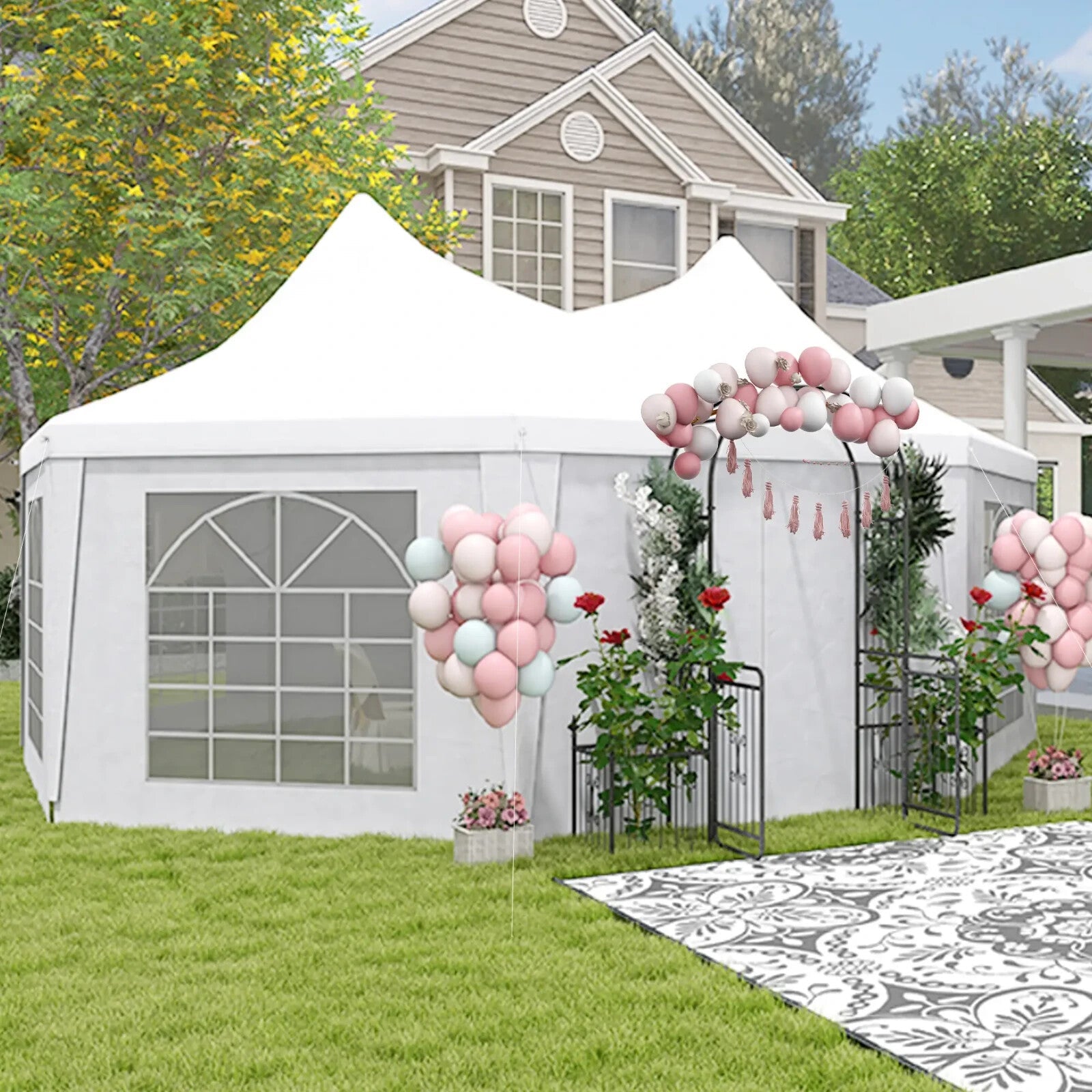 6.8x5M Octagonal Gazebo Party Tent Heavy Duty Wedding Marquee Garden Sun Shelter - Home and Garden Furniture Shop - rustic - furniture