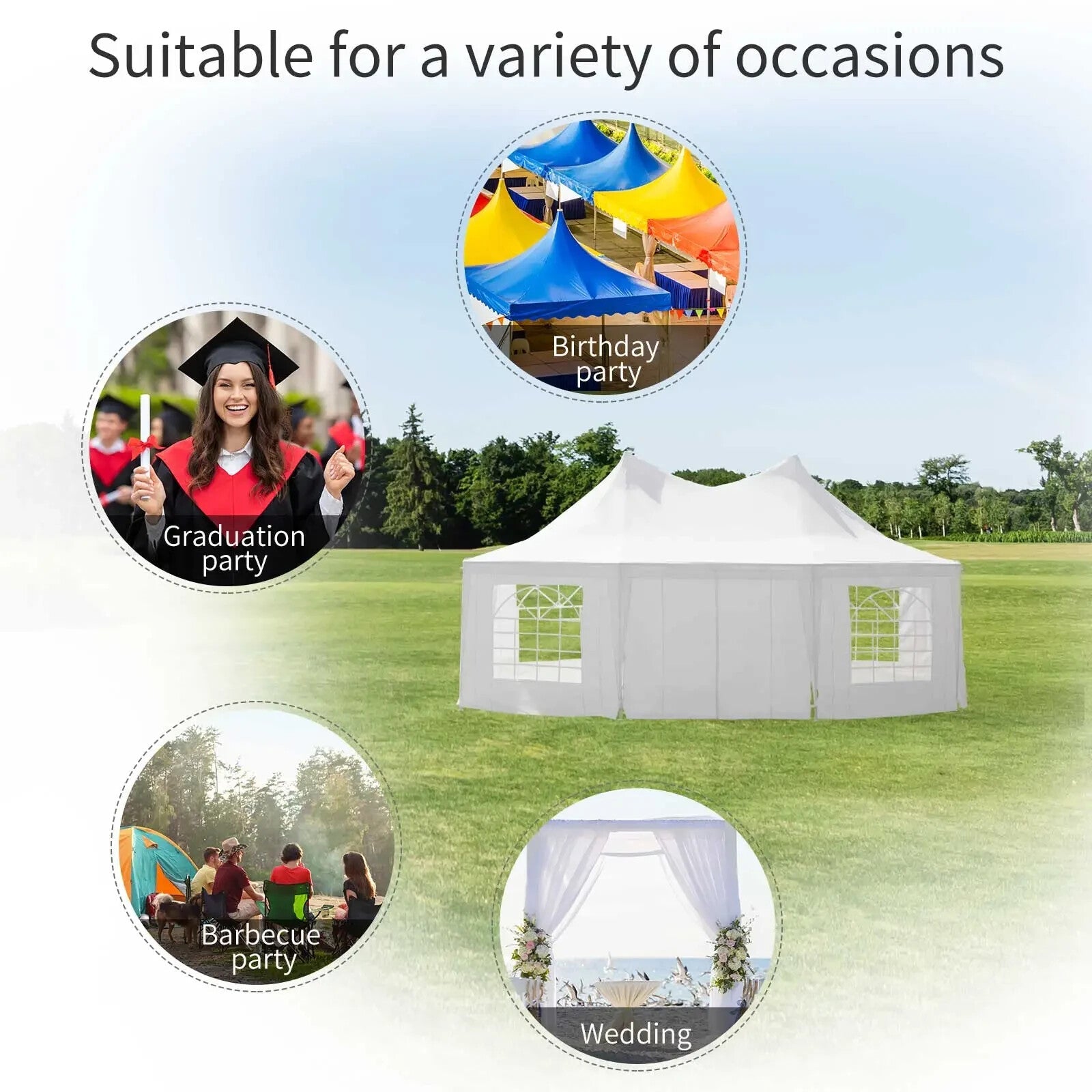 6.8x5M Octagonal Gazebo Party Tent Heavy Duty Wedding Marquee Garden Sun Shelter - Home and Garden Furniture Shop - rustic - furniture