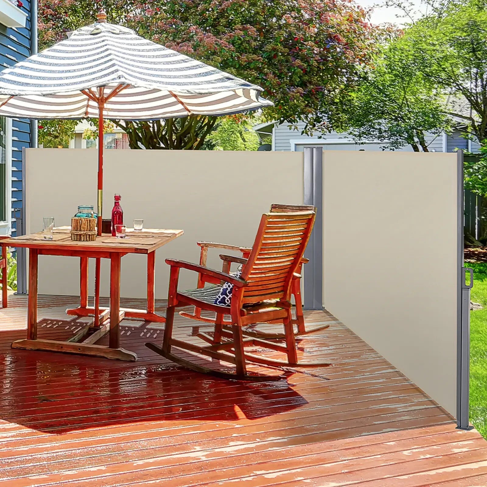 6m Side Awning Retractable Privacy Screen Garden Patio Wind Sun Shade Beige - Home and Garden Furniture Shop - rustic - furniture