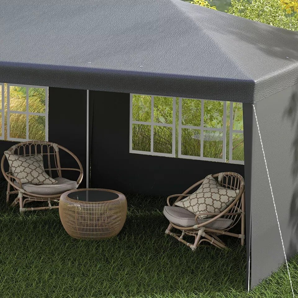 6m x 3m Garden Gazebo Marquee Canopy Party Tent Patio Shelter Dark Grey Cover - Home and Garden Furniture Shop - rustic - furniture