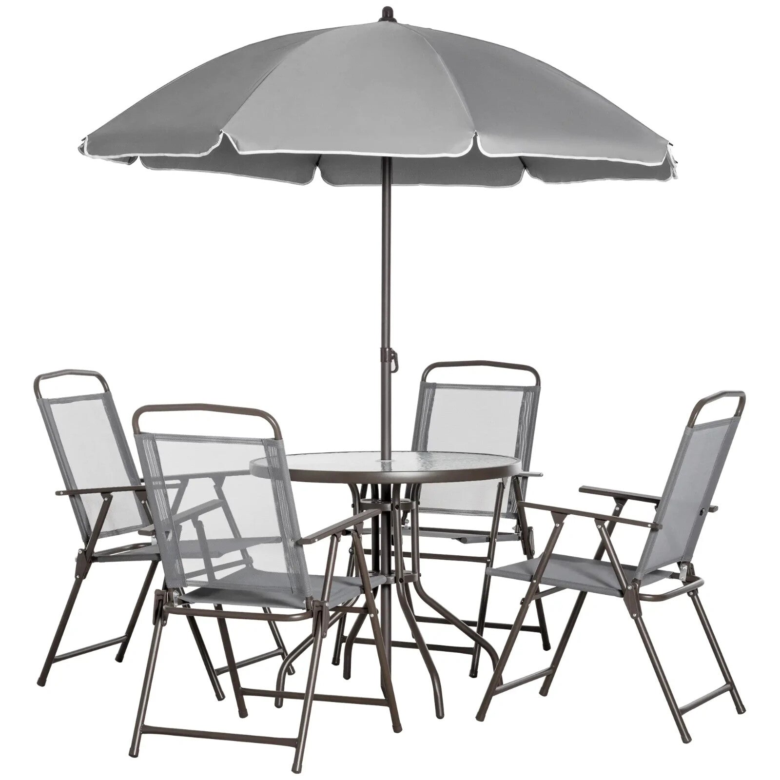 6PC Garden Bistro Dining Set Outdoor Furniture Folding Chairs Table Parasol Set - Home and Garden Furniture Shop - rustic - furniture