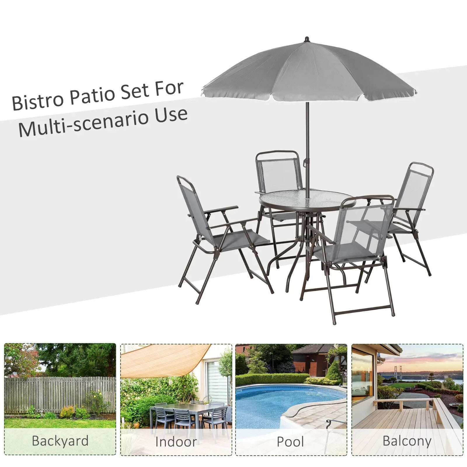 6PC Garden Bistro Dining Set Outdoor Furniture Folding Chairs Table Parasol Set - Home and Garden Furniture Shop - rustic - furniture