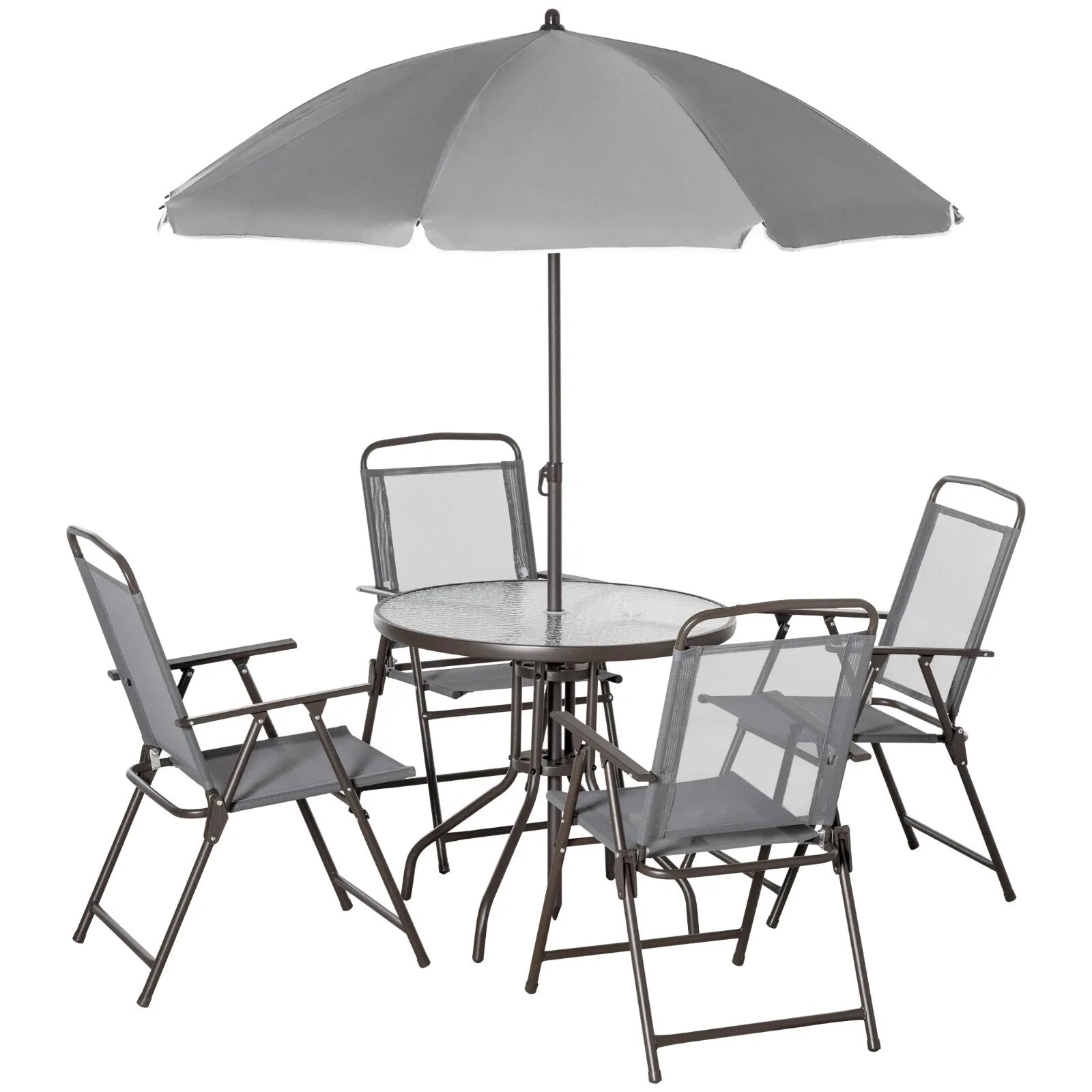 6PC Garden Bistro Dining Set Outdoor Furniture Folding Chairs Table Parasol Set - Home and Garden Furniture Shop - rustic - furniture