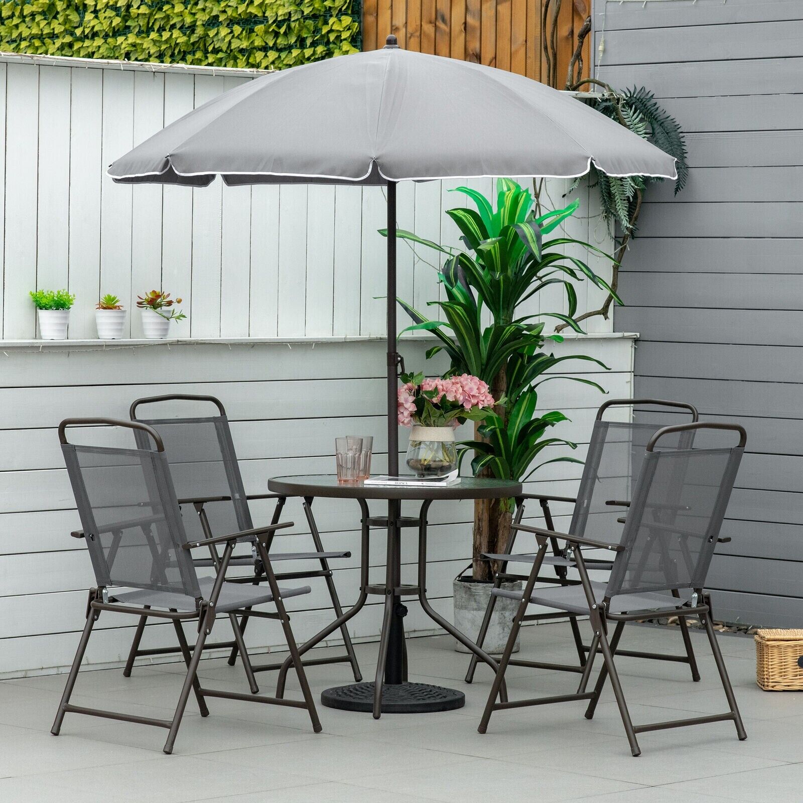 6PC Garden Bistro Dining Set Outdoor Furniture Folding Chairs Table Parasol Set - Home and Garden Furniture Shop - #rustic - furniture#