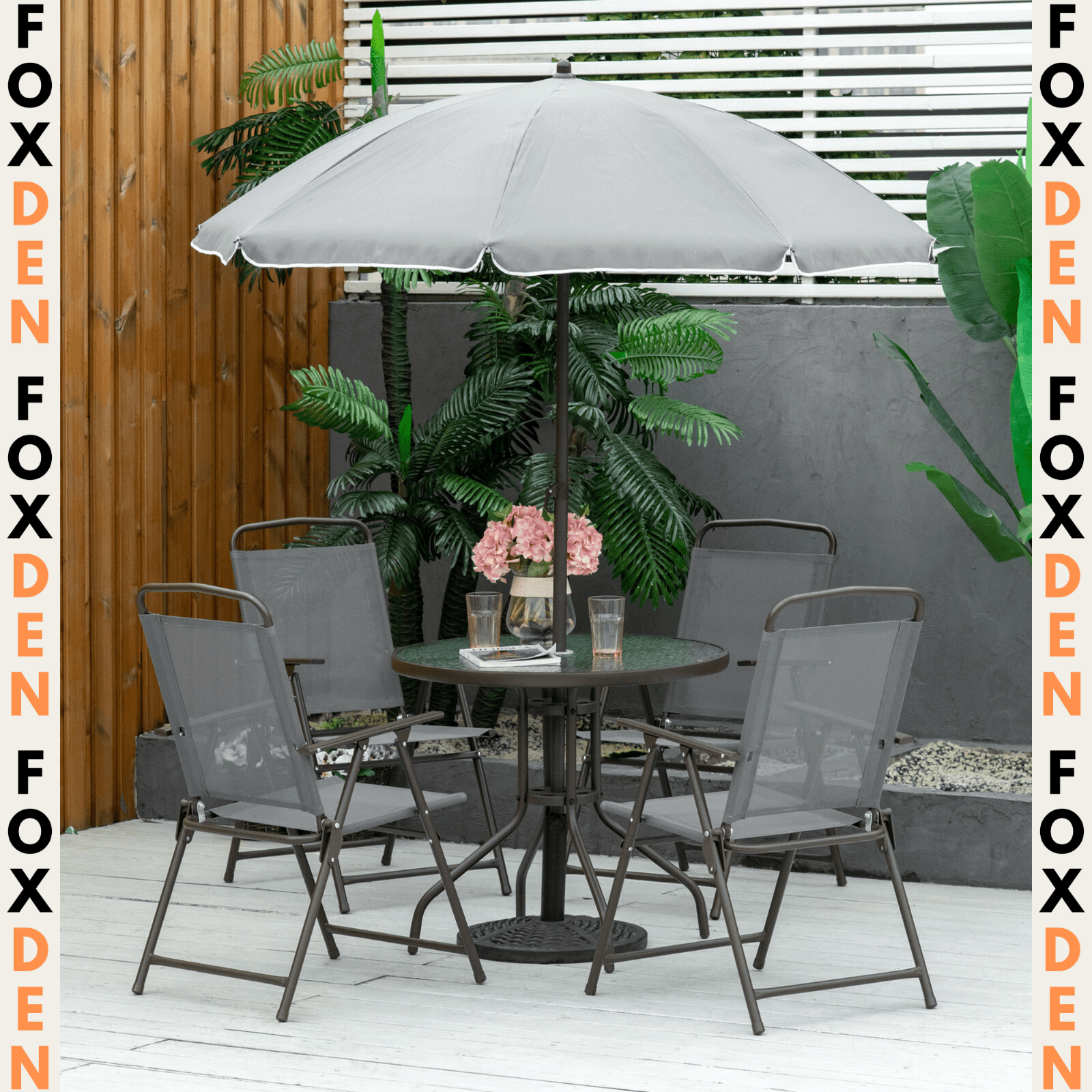 6PC Garden Bistro Dining Set Outdoor Furniture Folding Chairs Table Parasol Set - Home and Garden Furniture Shop - #rustic - furniture#