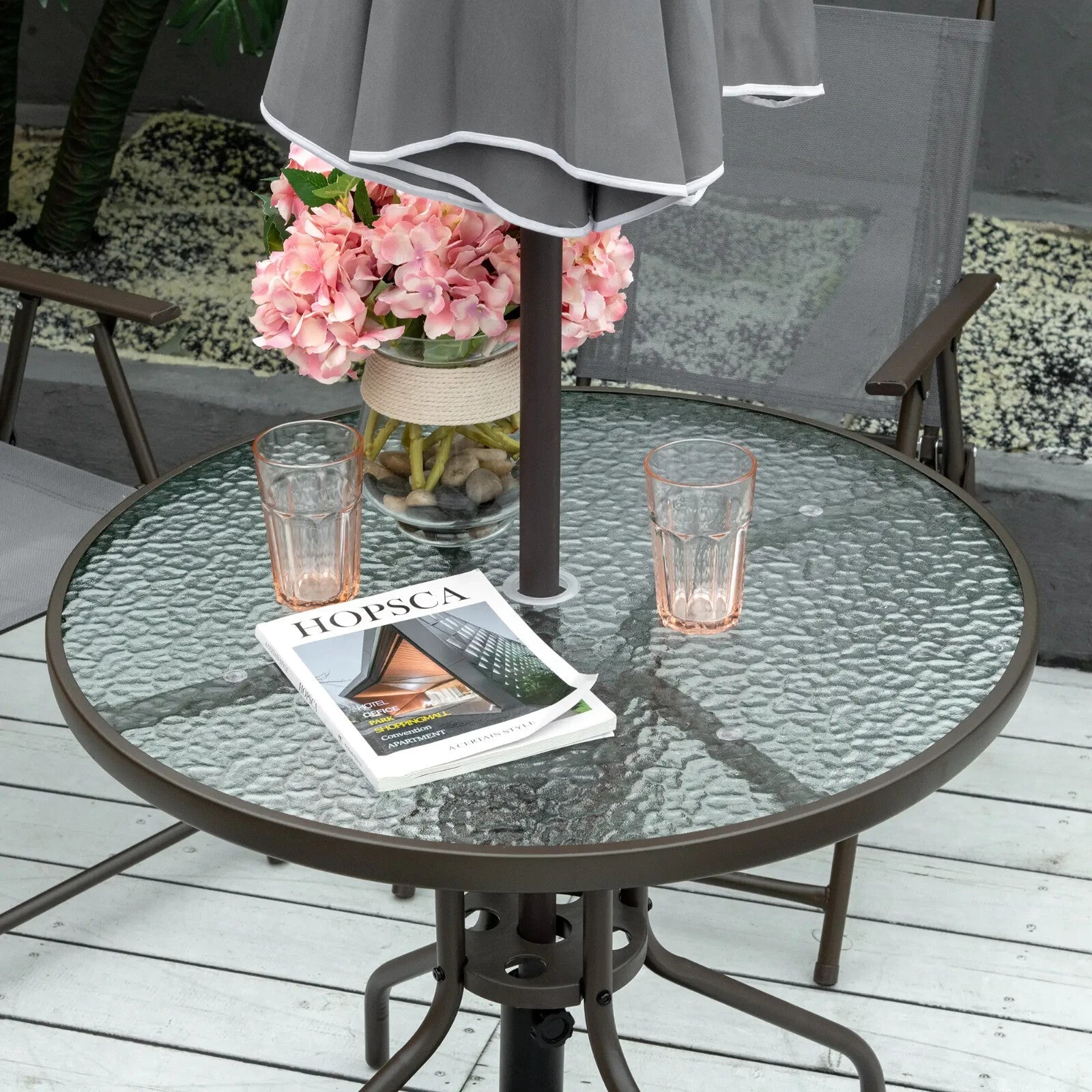 6PC Garden Bistro Dining Set Outdoor Furniture Folding Chairs Table Parasol Set - Home and Garden Furniture Shop - rustic - furniture