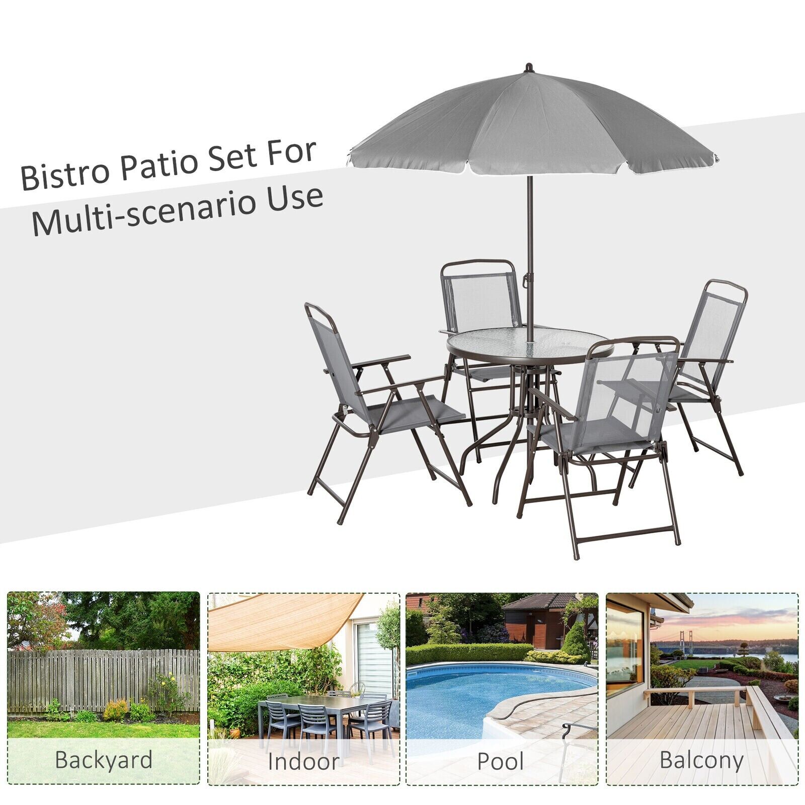 6PC Garden Bistro Dining Set Outdoor Furniture Folding Chairs Table Parasol Set - Home and Garden Furniture Shop - #rustic - furniture#