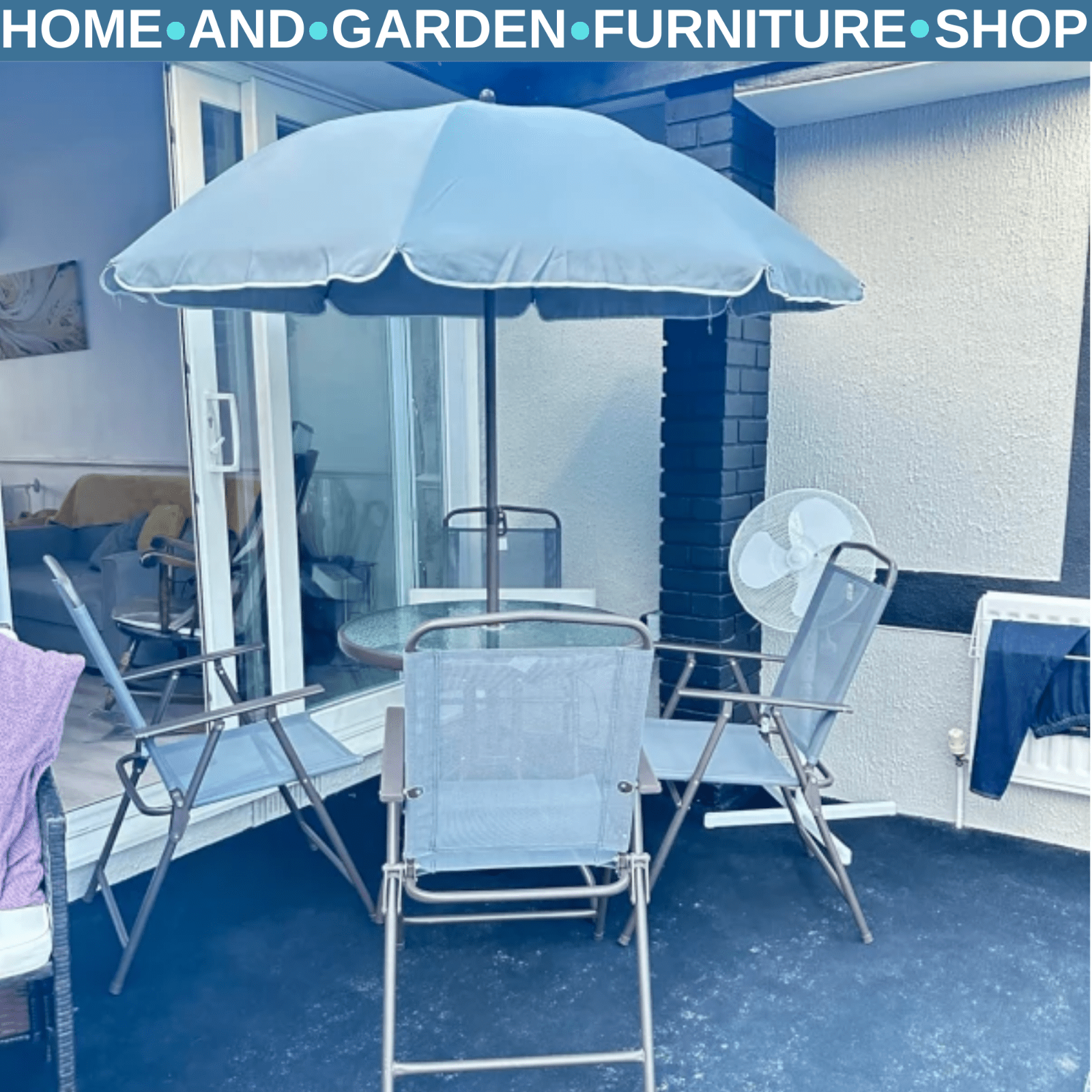 6PC Garden Bistro Dining Set Outdoor Furniture Folding Chairs Table Parasol Set - Home and Garden Furniture Shop - rustic - furniture