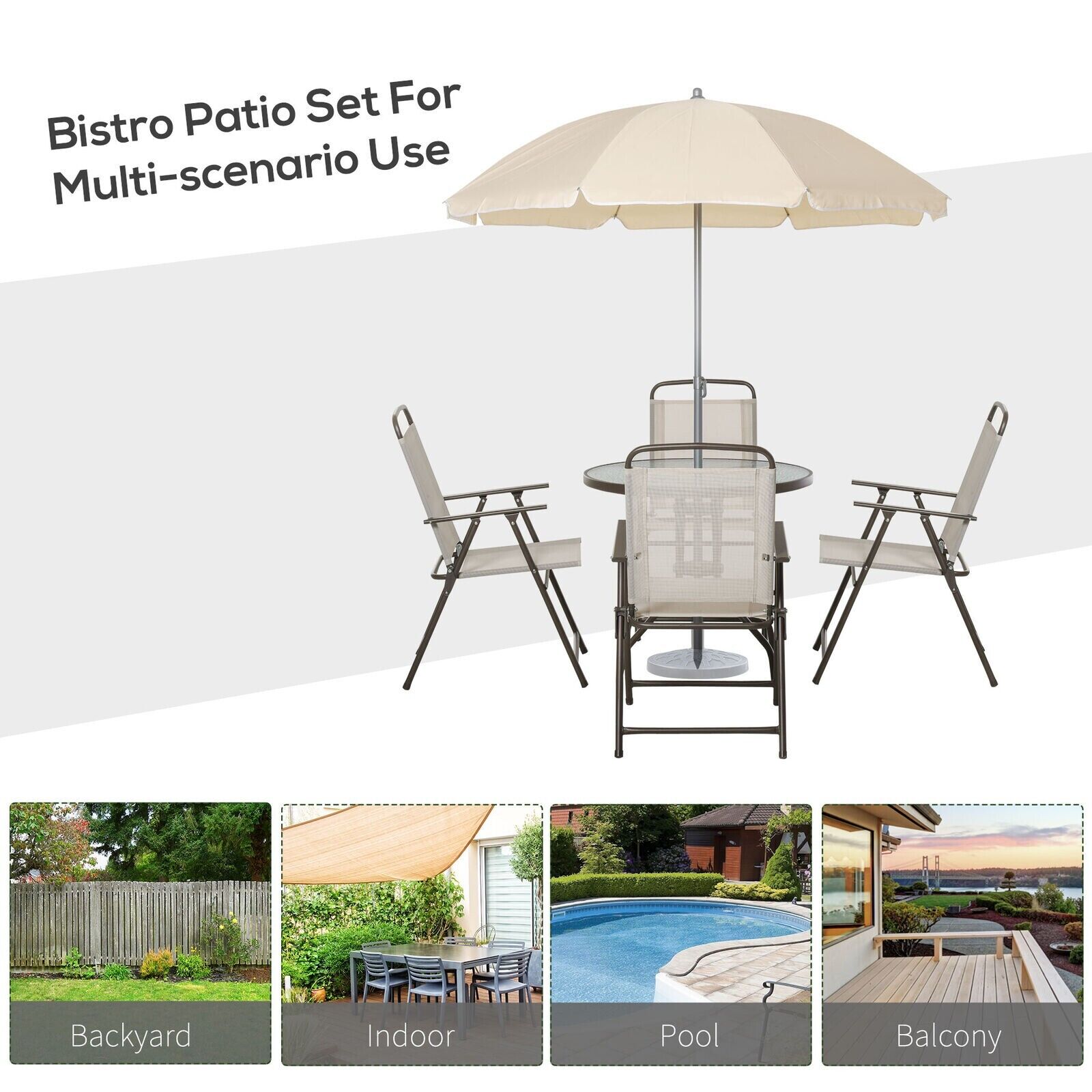 6PC Garden Dining Set Outdoor Furniture Folding Chairs Table Parasol Bistro Set - Home and Garden Furniture Shop - #rustic - furniture#