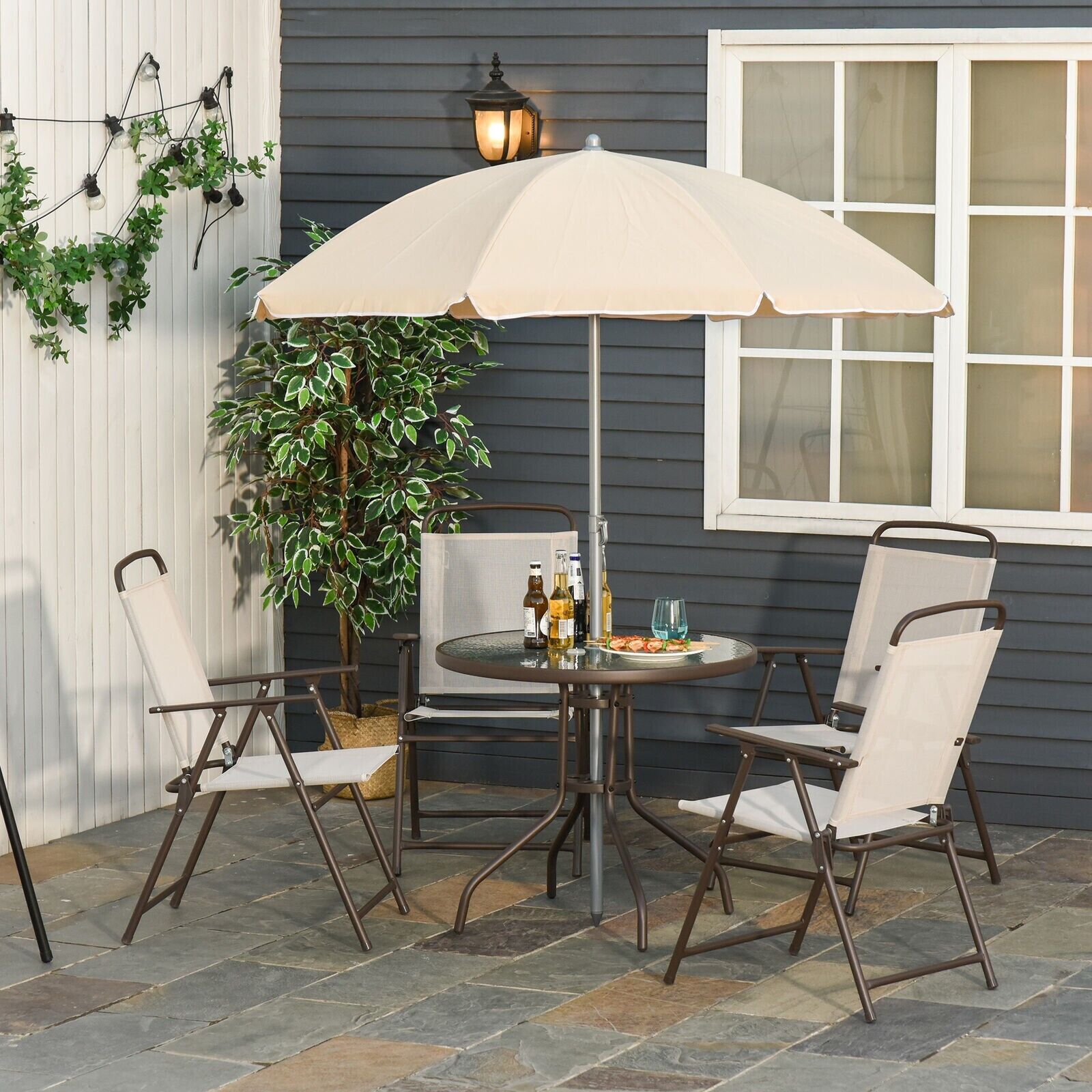 6PC Garden Dining Set Outdoor Furniture Folding Chairs Table Parasol Bistro Set - Home and Garden Furniture Shop - #rustic - furniture#