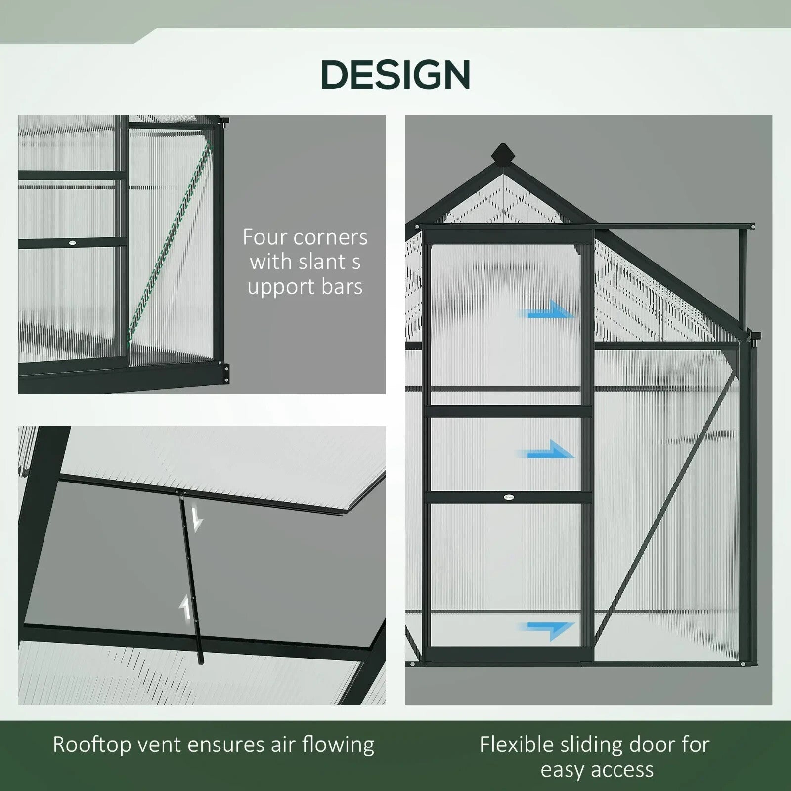 6x10ft Walk In Greenhouse Polycarbonate Panel Galvanised Base Aluminium House - Home and Garden Furniture Shop - rustic - furniture