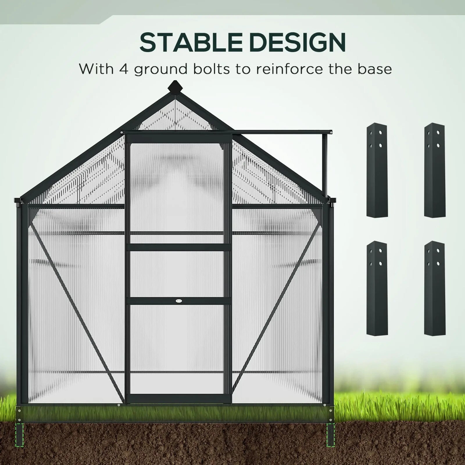 6x10ft Walk In Greenhouse Polycarbonate Panel Galvanised Base Aluminium House - Home and Garden Furniture Shop - rustic - furniture