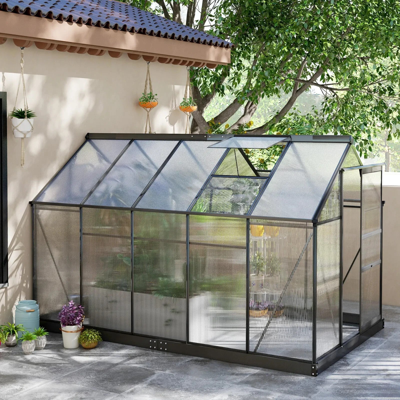 6x10ft Walk In Greenhouse Polycarbonate Panel Galvanised Base Aluminium House - Home and Garden Furniture Shop - rustic - furniture