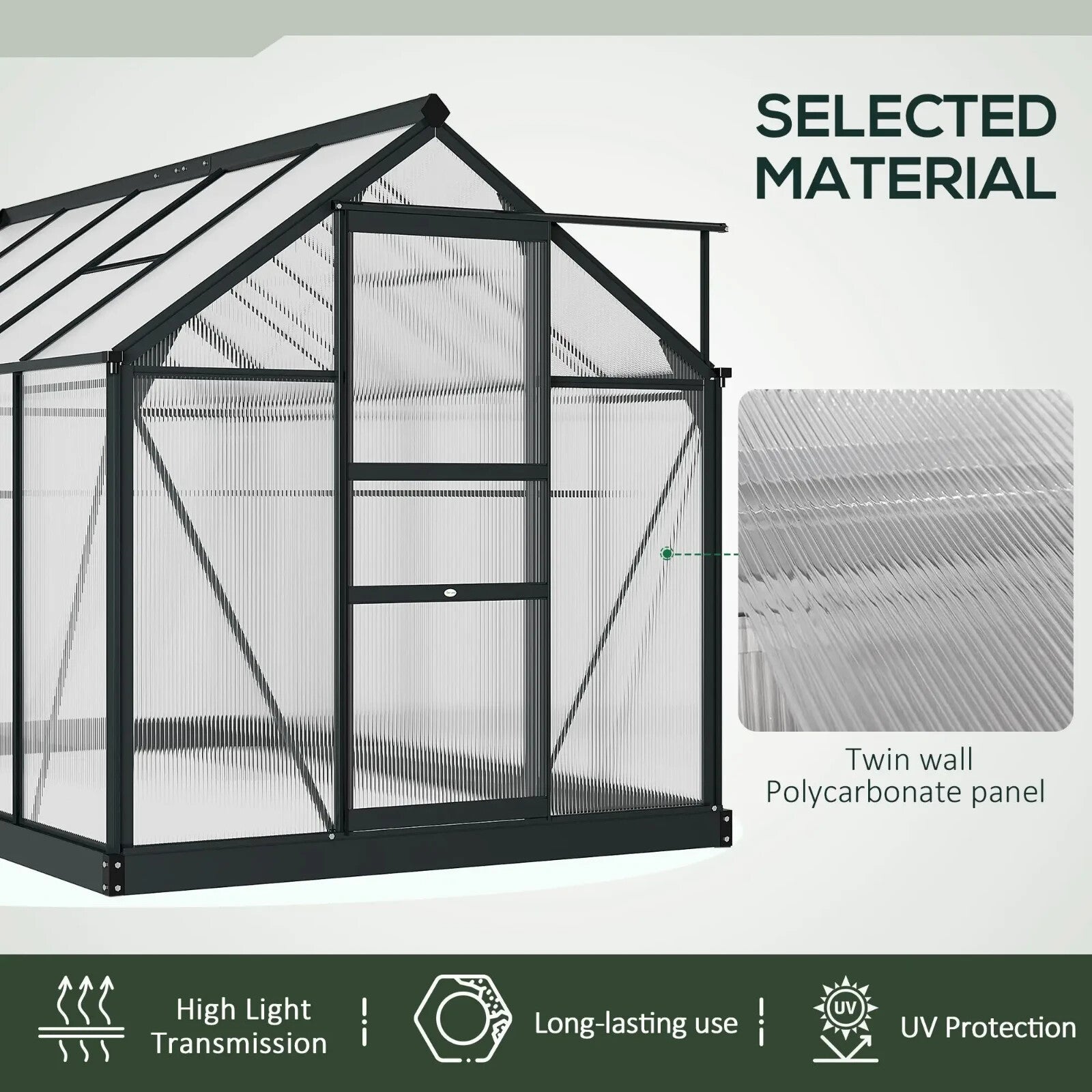 6x10ft Walk In Greenhouse Polycarbonate Panel Galvanised Base Aluminium House - Home and Garden Furniture Shop - rustic - furniture