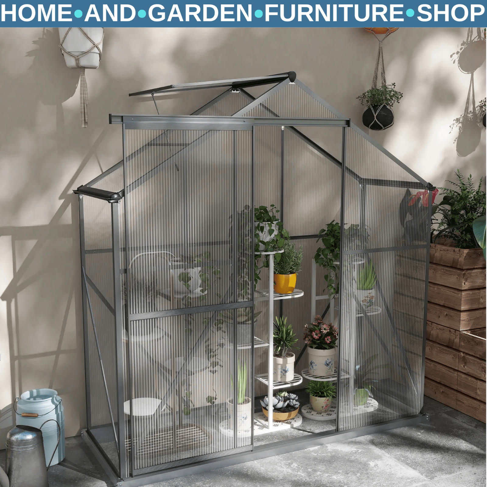 6x2.5ft Polycarbonate Walk - in Greenhouse with Rain Gutter & Sliding Door - Home and Garden Furniture Shop - rustic - furniture