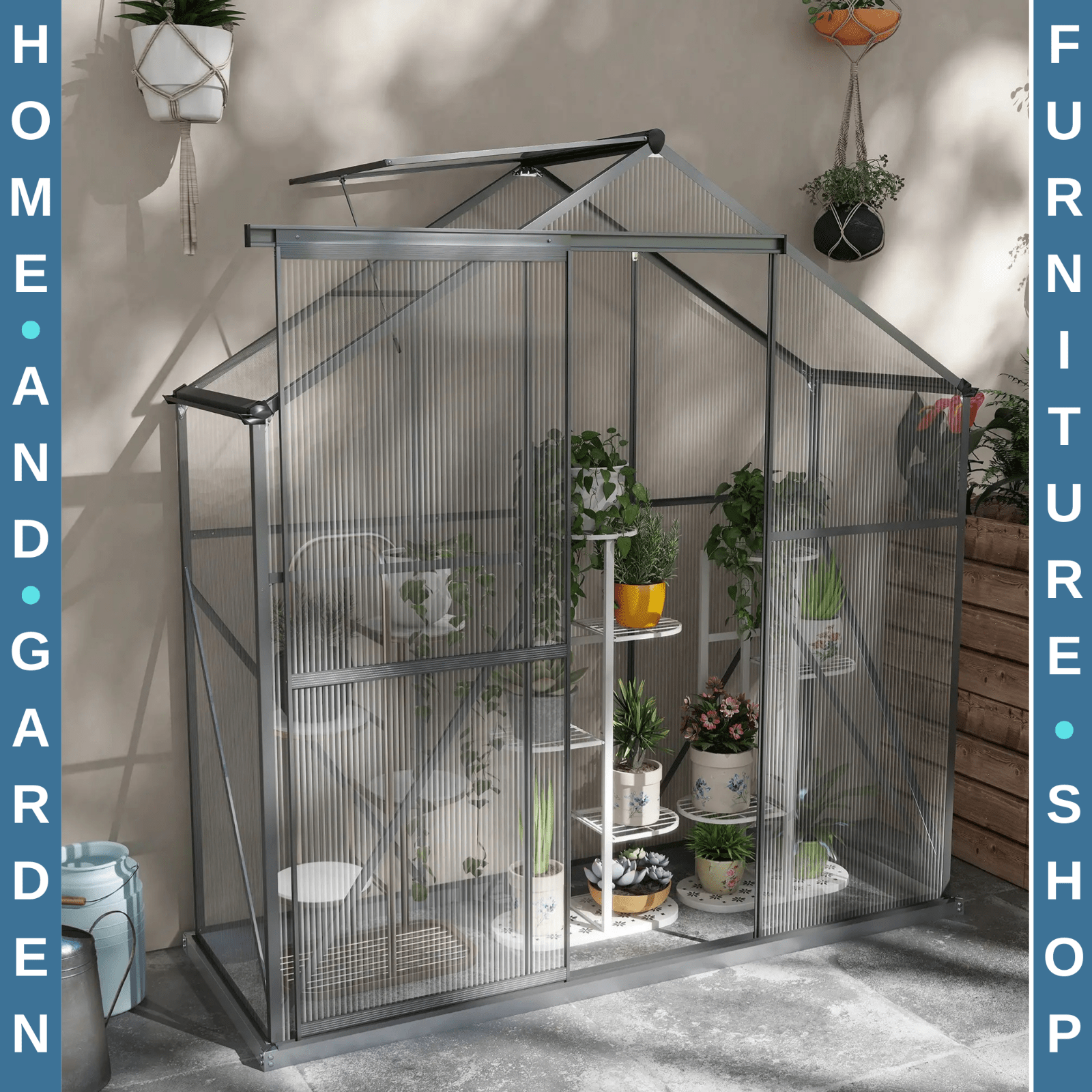 6x2.5ft Polycarbonate Walk - in Greenhouse with Rain Gutter & Sliding Door - Home and Garden Furniture Shop - rustic - furniture