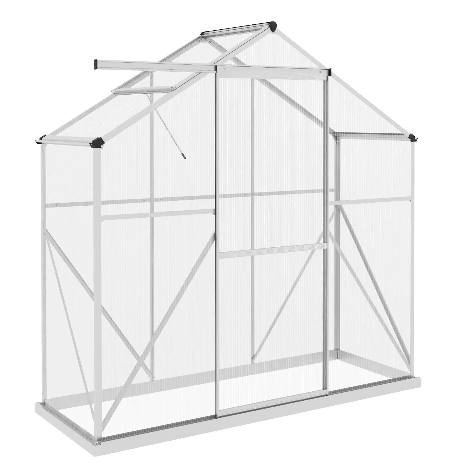 6x2.5ft Walk In Polycarbonate Greenhouse w/ Sliding Door Rain Gutter,Base Frame - Home and Garden Furniture Shop - rustic - furniture