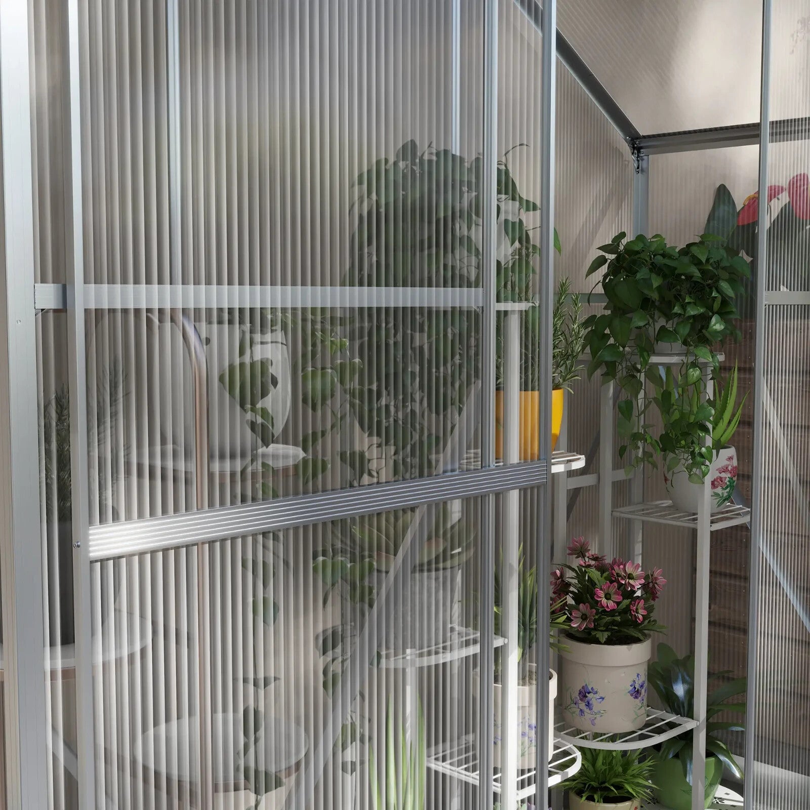 6x2.5ft Walk In Polycarbonate Greenhouse w/ Sliding Door Rain Gutter,Base Frame - Home and Garden Furniture Shop - rustic - furniture